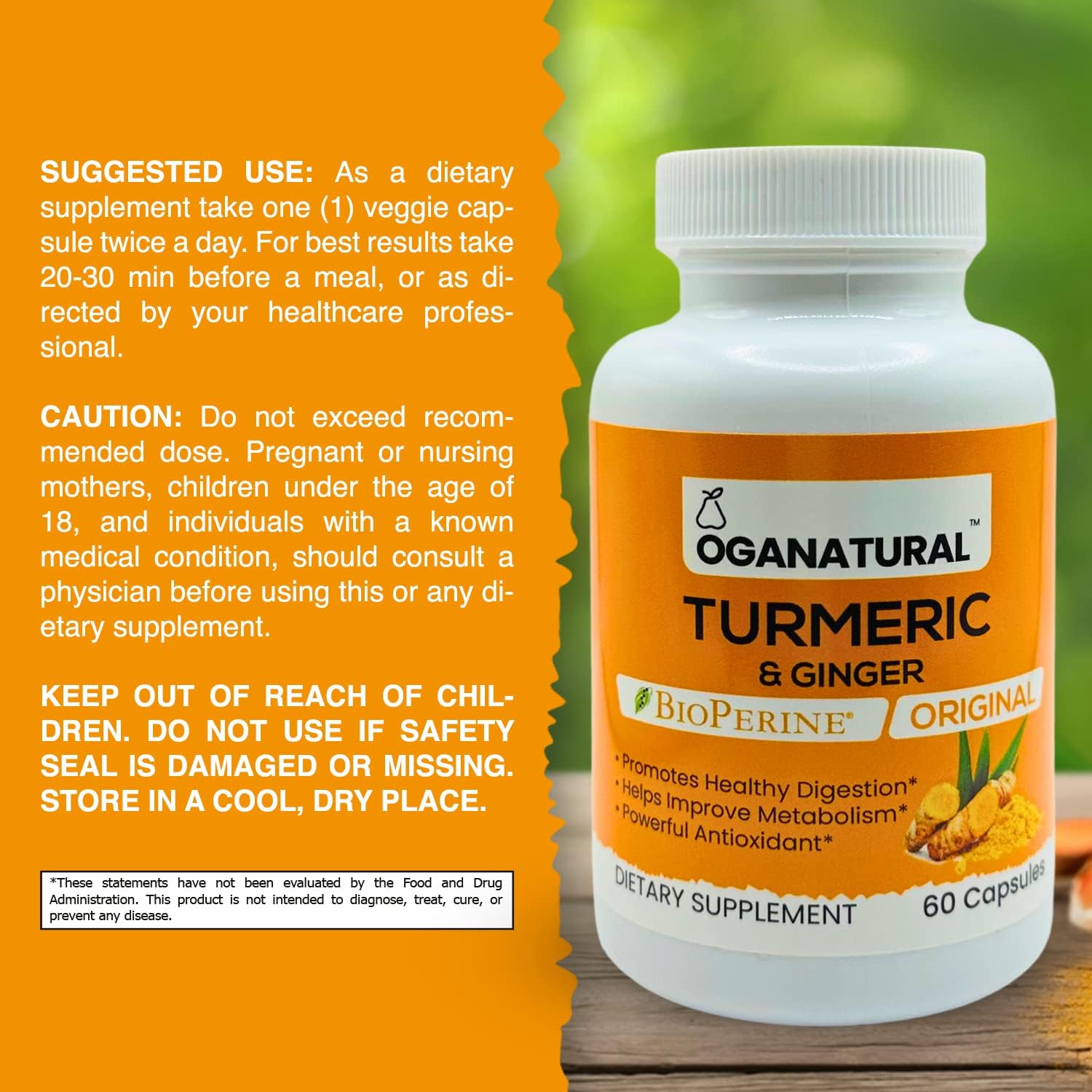 Organatural Turmeric Curcumin with BioPerine & Ginger - 95% Standardized Curcuminoids for Joint Support - Antioxidant Supplement - Non-GMO - 60 Capsules