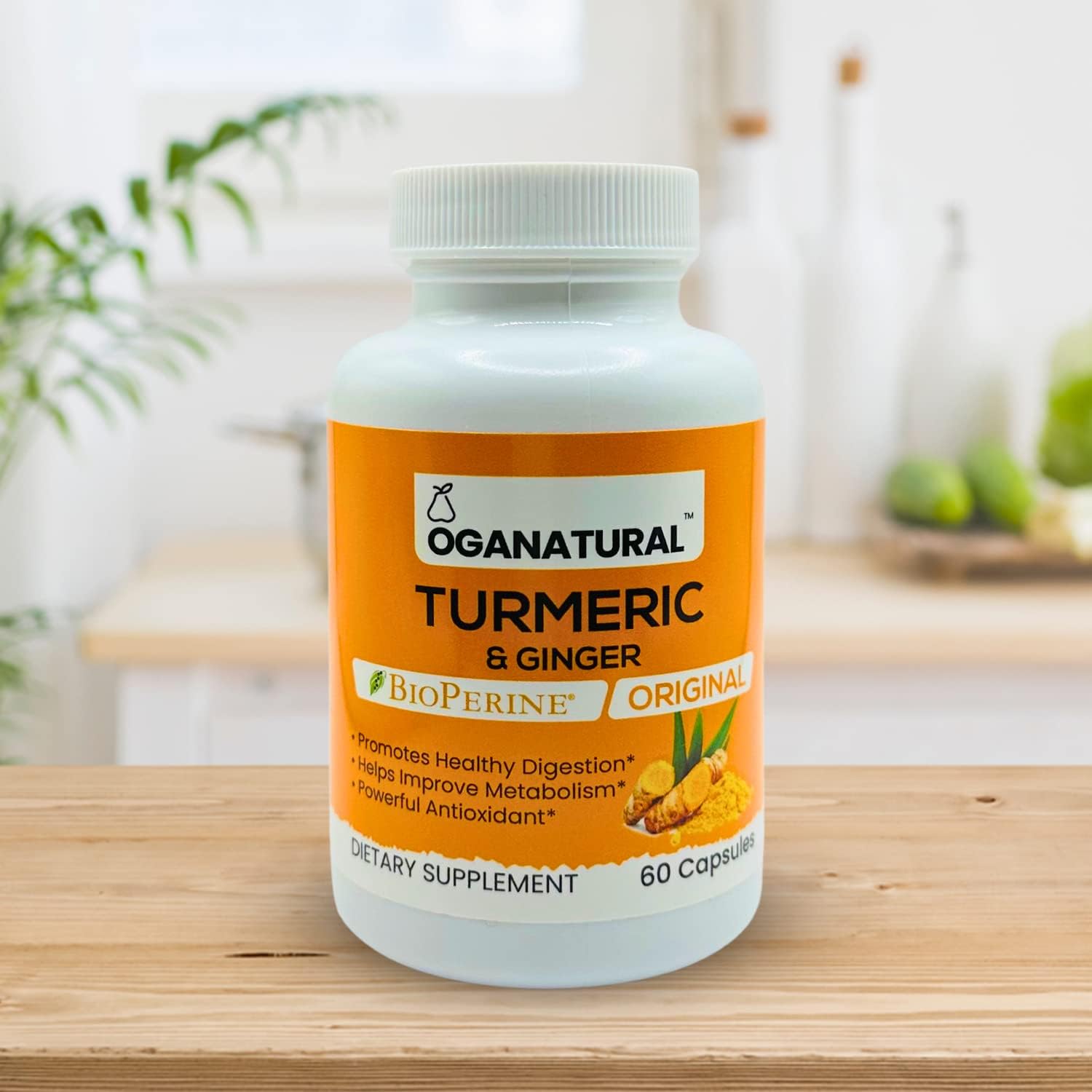 Organatural Turmeric Curcumin with BioPerine & Ginger - 95% Standardized Curcuminoids for Joint Support - Antioxidant Supplement - Non-GMO - 60 Capsules