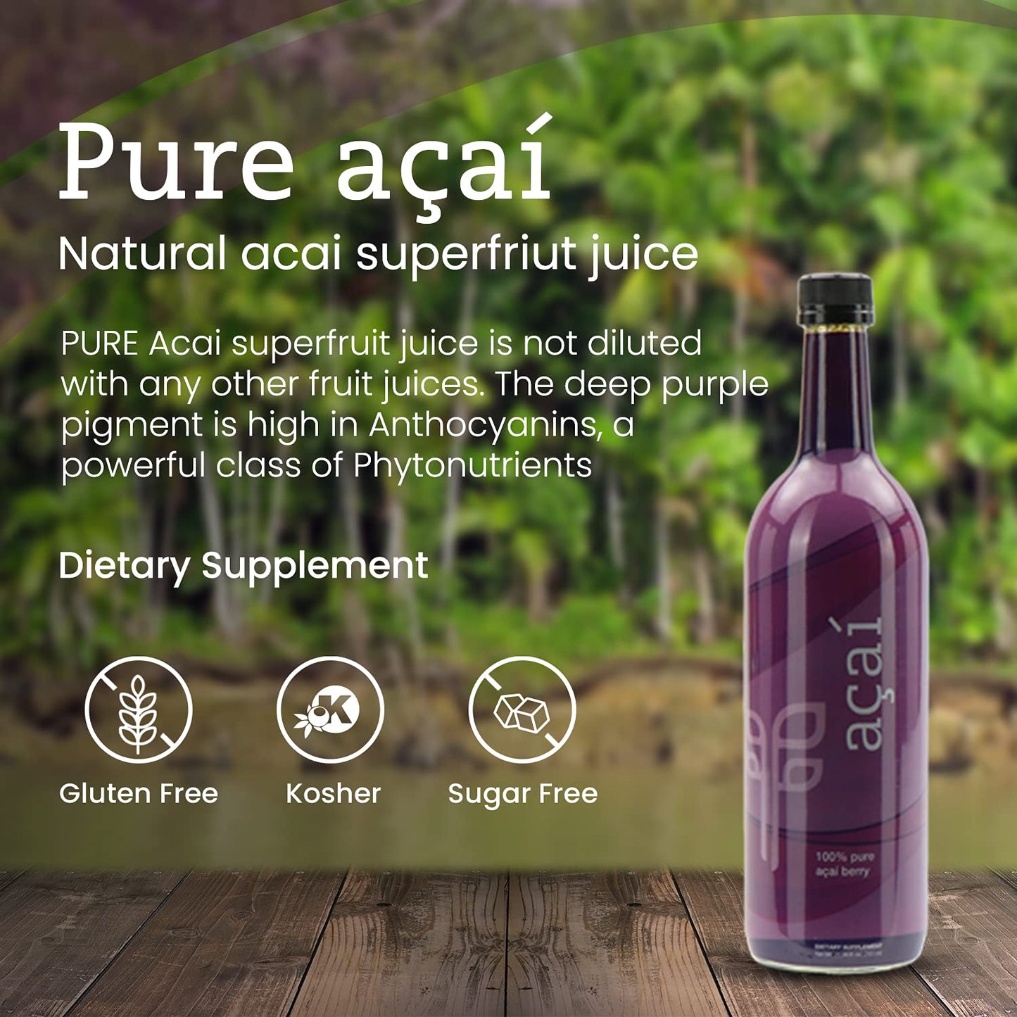 Organic 100% Acai Superfruit Juice (750 ml) - Rich in Antioxidants, Healthy Fats & Phytonutrients. No Added Sugar, Gluten-Free, Kosher