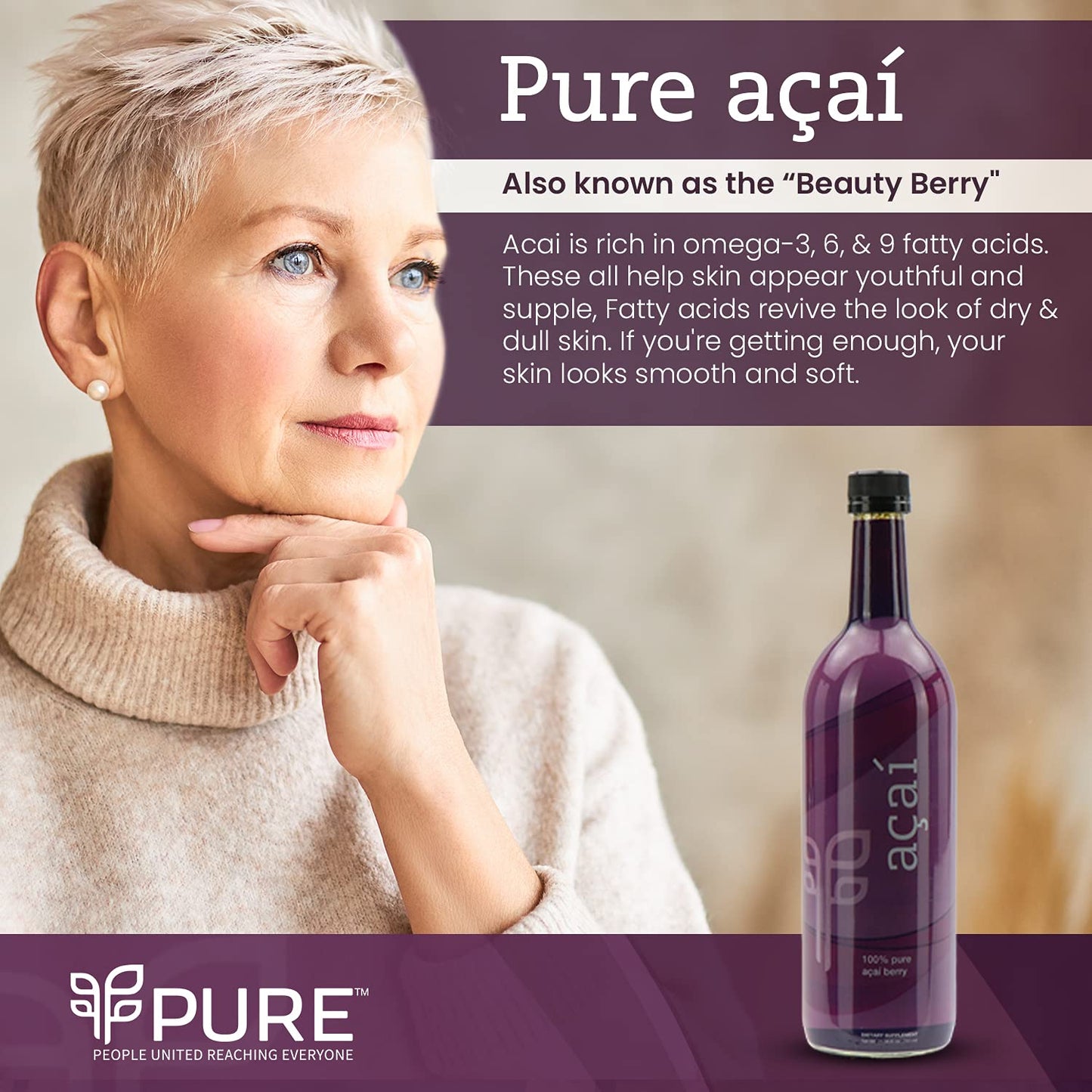 Organic 100% Acai Superfruit Juice (750 ml) - Rich in Antioxidants, Healthy Fats & Phytonutrients. No Added Sugar, Gluten-Free, Kosher