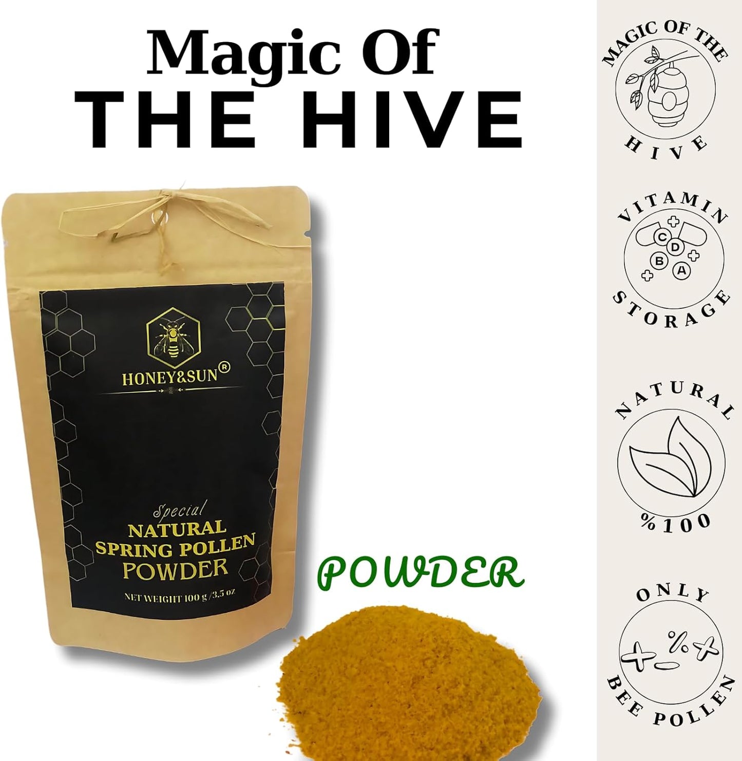 Organic 100% Raw Bee Pollen with Vitamin B, Minerals, Amino Acids, Protein - Gluten Free, Non-GMO, Halal - Natural Enzymes - 3.5 oz Honey&SUN