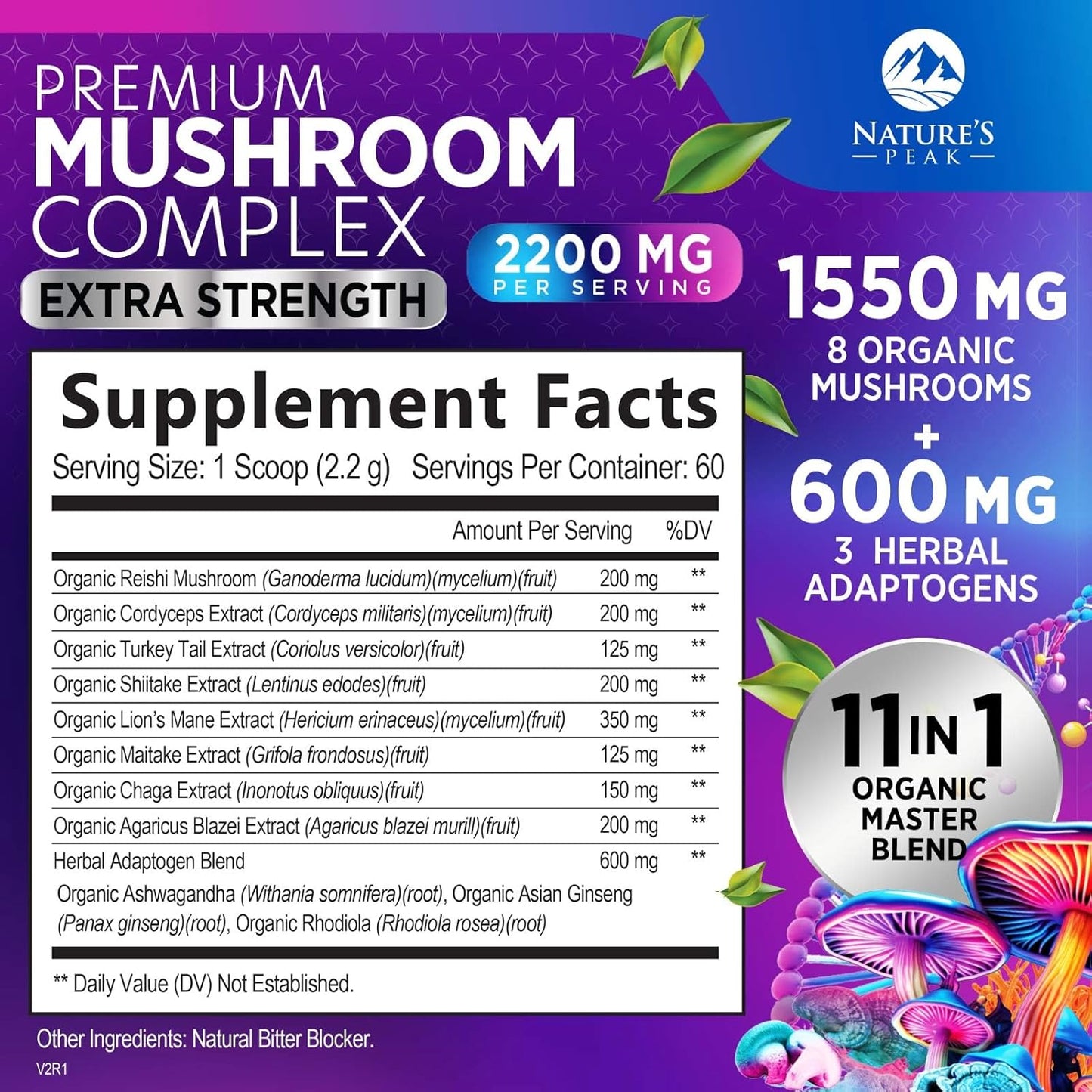 Organic 11-in-1 Mushroom Extract Powder Supplement for Energy & Immune Support - Lions Mane, Reishi, Cordyceps, Chaga, Turkey Tail, Maitake - 60 Servings - BoostGo Australia