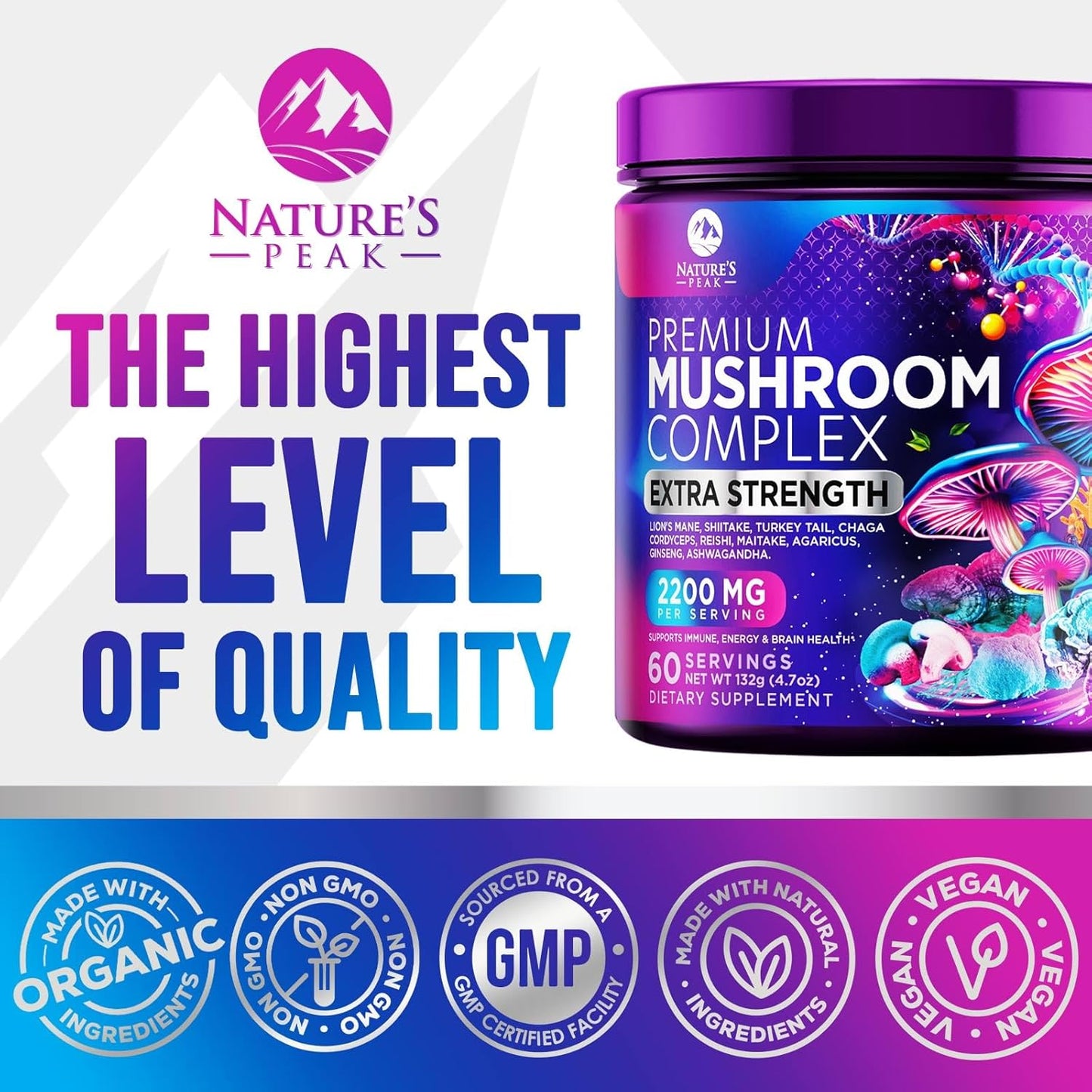 Organic 11-in-1 Mushroom Extract Powder Supplement for Energy & Immune Support - Lions Mane, Reishi, Cordyceps, Chaga, Turkey Tail, Maitake - 60 Servings - BoostGo Australia