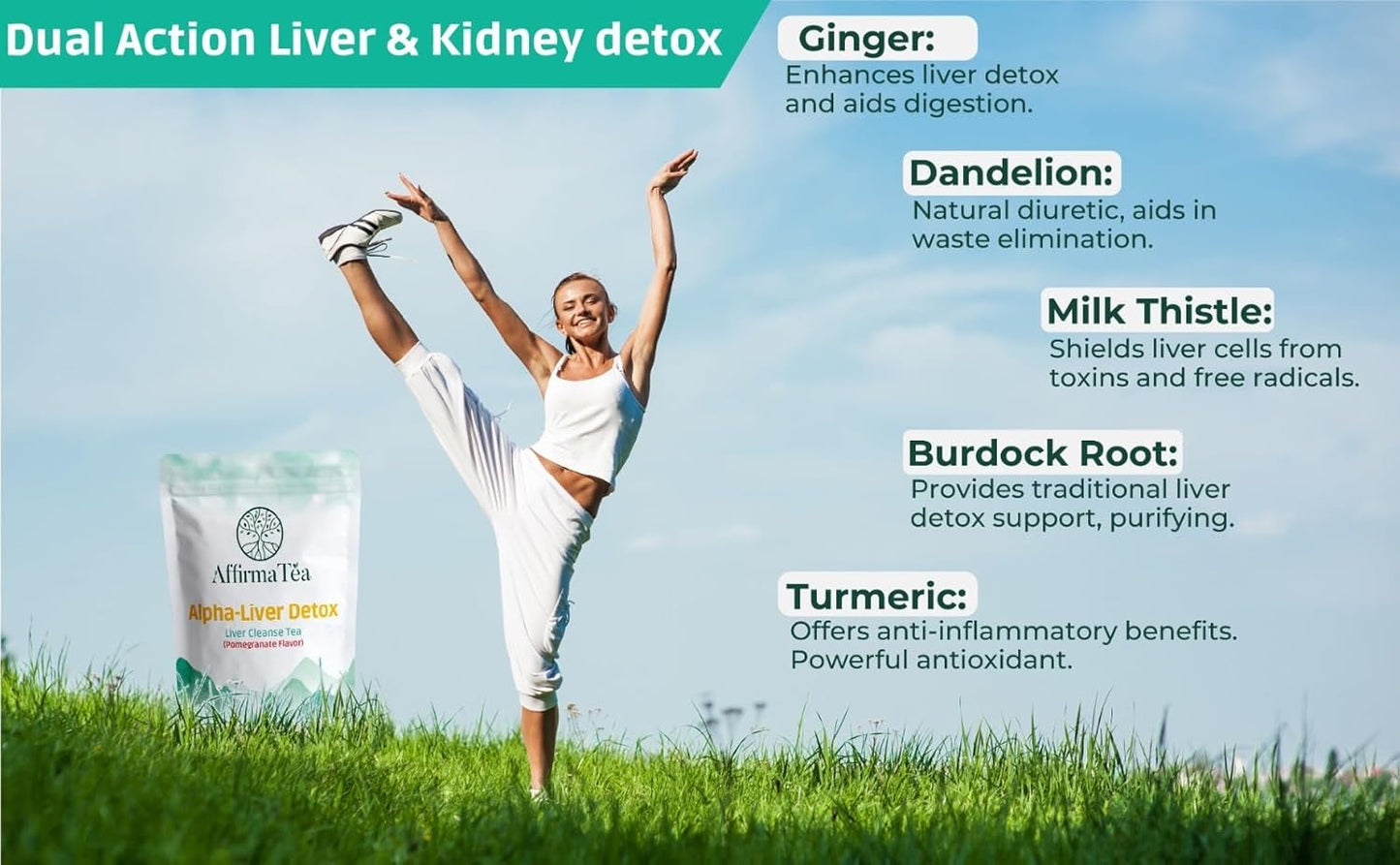 Organic 14-Day Detox Tea with Silymarin for Liver & Kidney Health, Dandelion & Burdock, Pomegranate Flavor