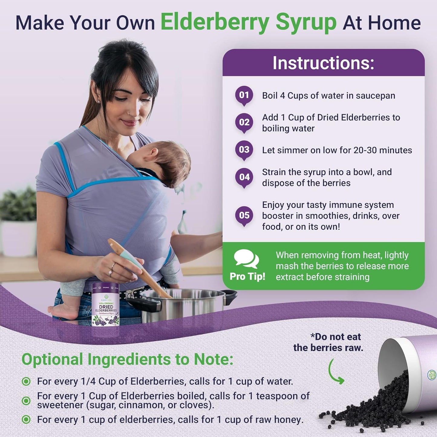 Organic 1lb Bulk Dried Elderberries for Immune Support - Whole Black Elderberry, Raw & Non-Irradiated - Perfect for Sambucus Syrup - Resealable Bag with BPA-Free Scoop - BoostGo Australia