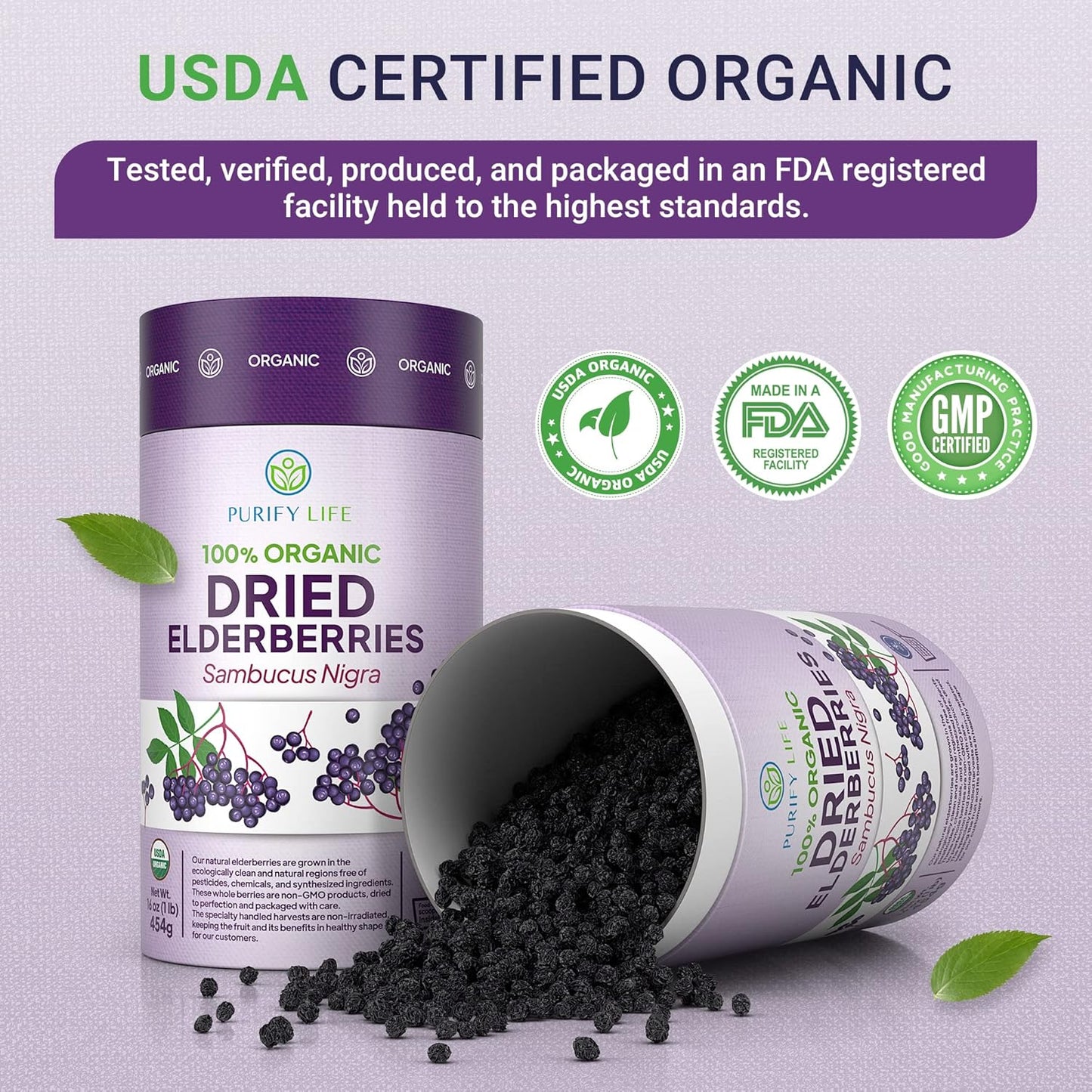 Organic 1lb Bulk Dried Elderberries for Immune Support - Whole Black Elderberry, Raw & Non-Irradiated - Perfect for Sambucus Syrup - Resealable Bag with BPA-Free Scoop - BoostGo Australia