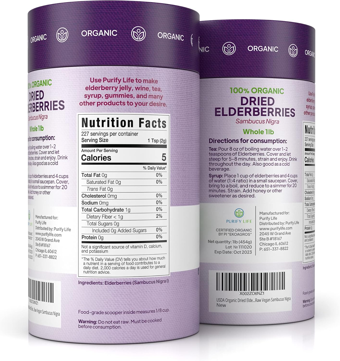 Organic 1lb Bulk Dried Elderberries for Immune Support - Whole Black Elderberry, Raw & Non-Irradiated - Perfect for Sambucus Syrup - Resealable Bag with BPA-Free Scoop - BoostGo Australia