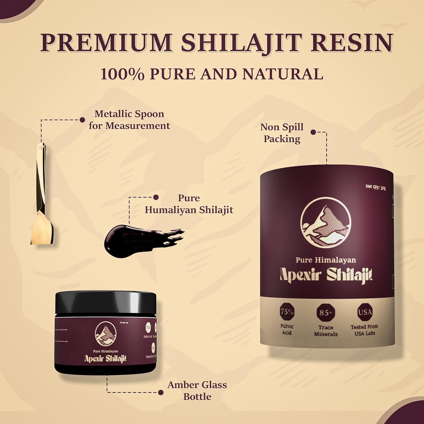 Organic 30g Himalayan Shilajit Resin - 120 Servings, 75%+ Fulvic Acid & 85+ Trace Minerals for Energy & Immune Support - Men and Women