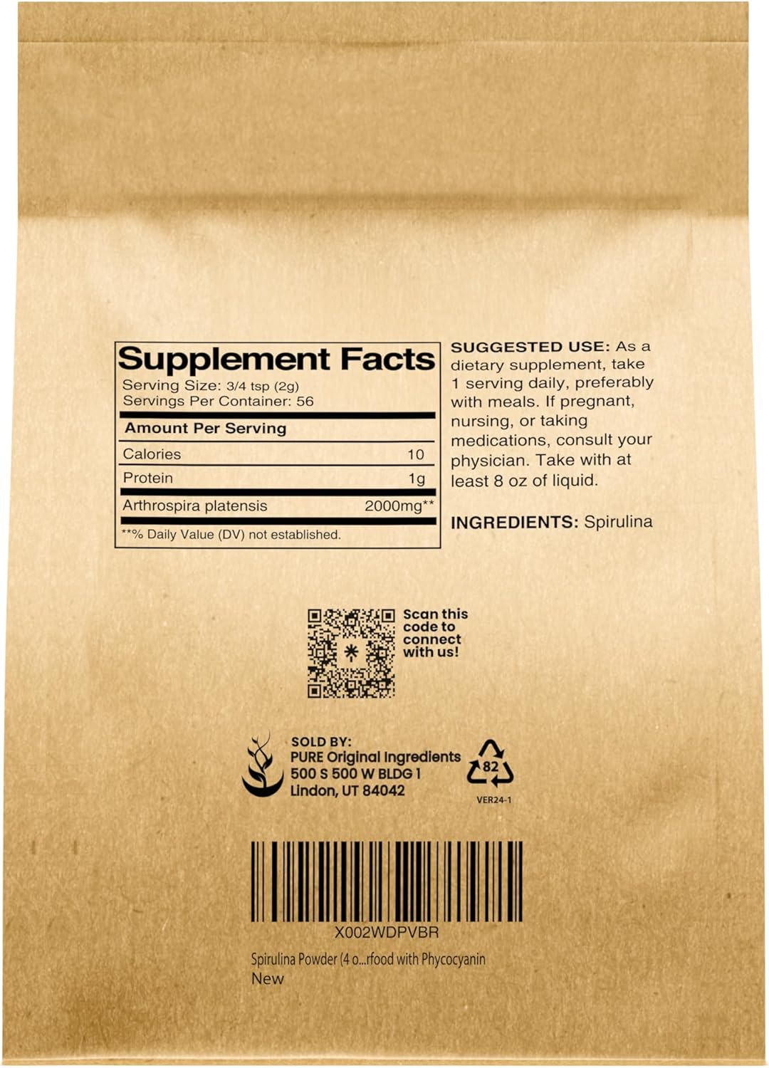 Organic 4 oz Spirulina Powder - Rich in Phycocyanin from Green Algae