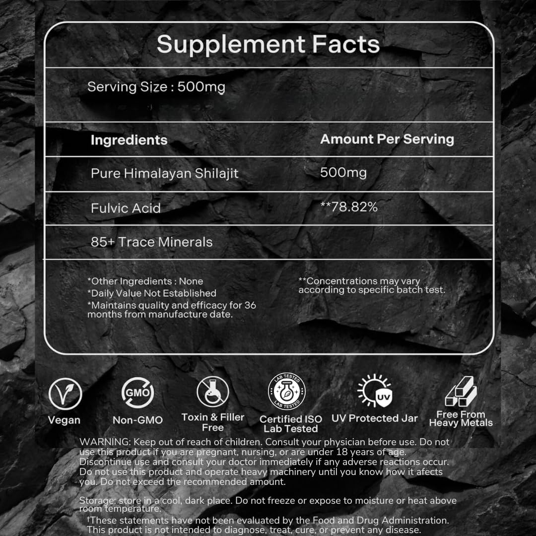 Organic 50g Himalayan Shilajit Resin with Potent Fulvic & Humic Acid - Natural Mineral Supplement for Oral Use & Detox Bath