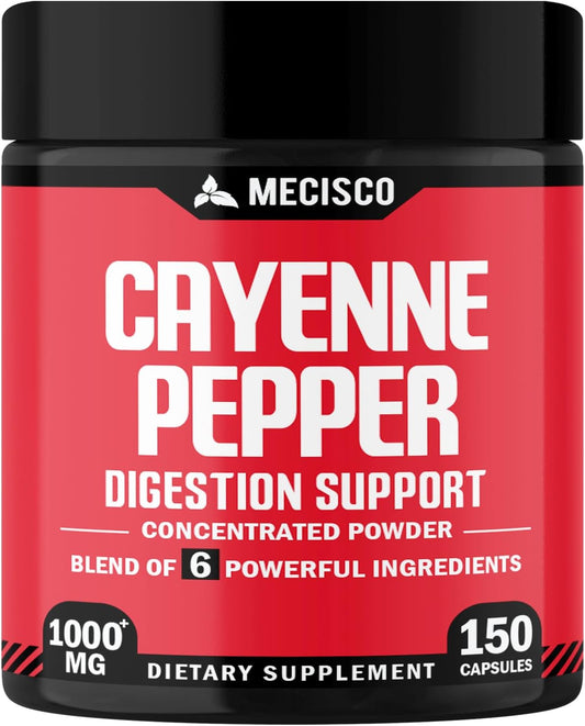 Organic 6-in-1 Cayenne Pepper Capsules with Ginger, Beet Root, Black Pepper - 150 Capsules for Digestion, Immunity, Joint & Heart Health