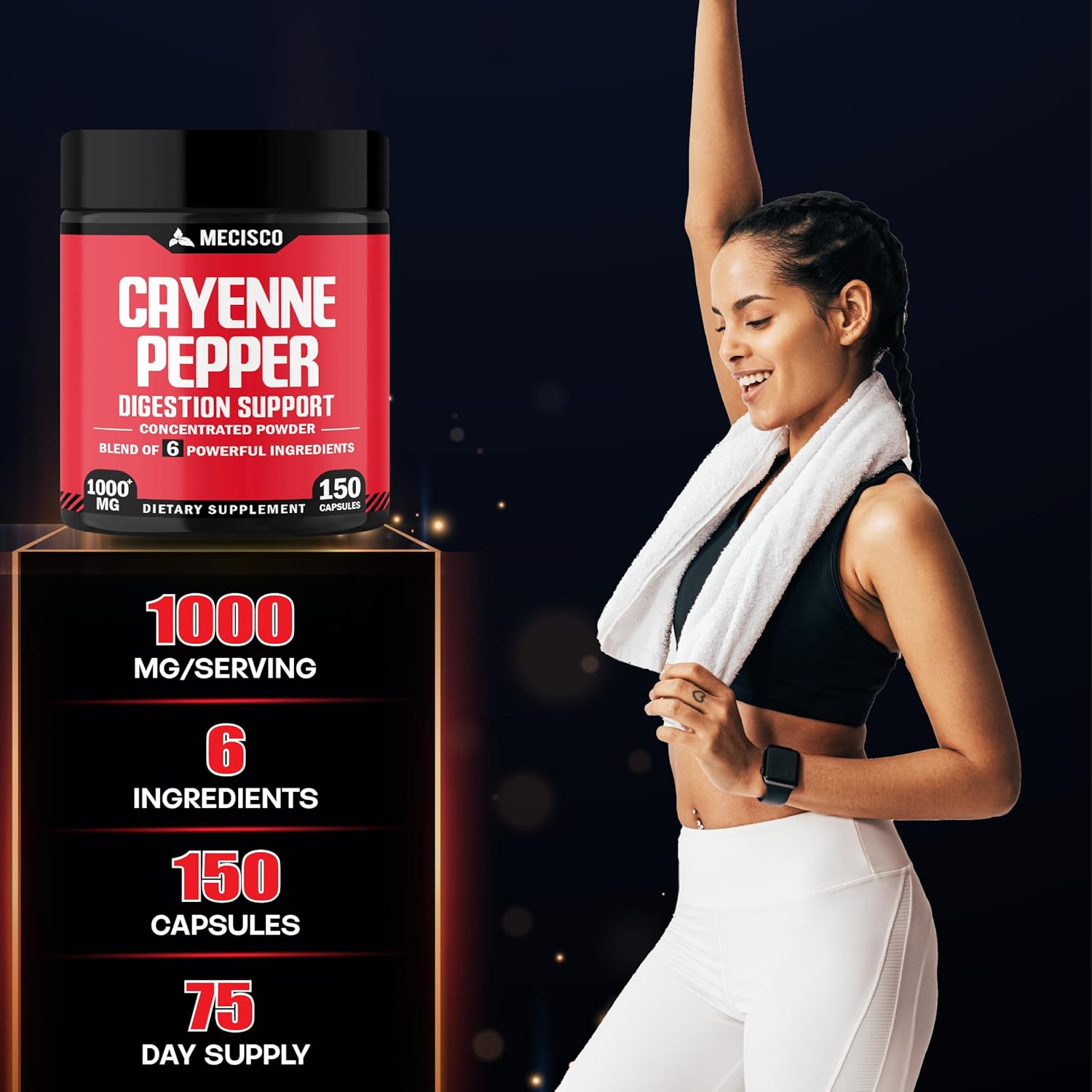 Organic 6-in-1 Cayenne Pepper Capsules with Ginger, Beet Root, Black Pepper - 150 Capsules for Digestion, Immunity, Joint & Heart Health