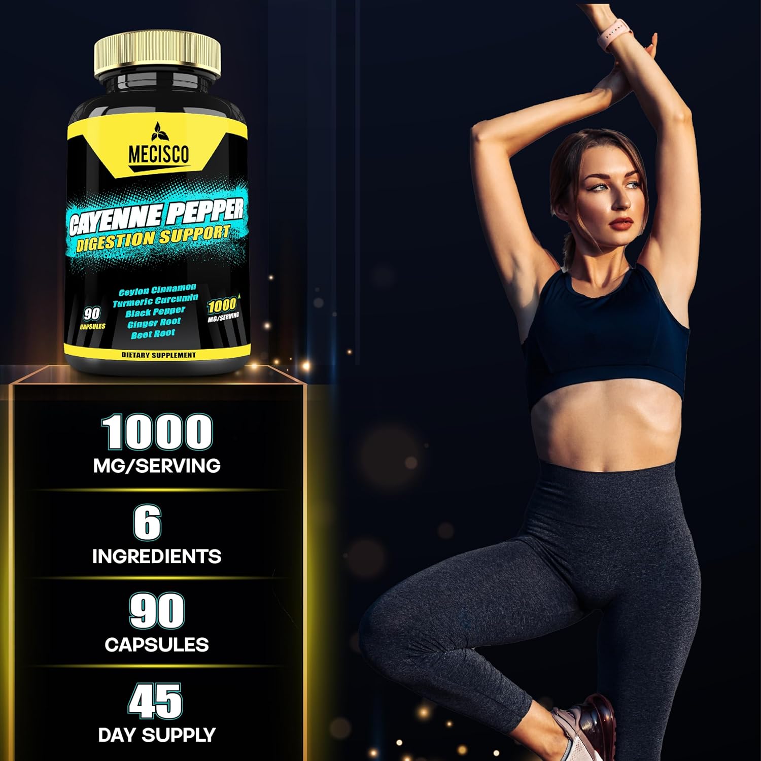 Organic 6in1 Cayenne Pepper Capsules with Ginger & Beet Root - 90 Capsules - Supports Digestion, Immunity & Joint Health