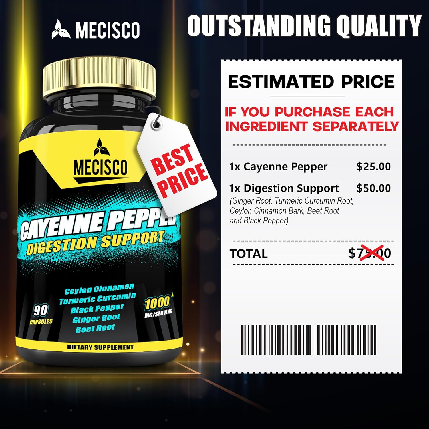 Organic 6in1 Cayenne Pepper Capsules with Ginger & Beet Root - 90 Capsules - Supports Digestion, Immunity & Joint Health