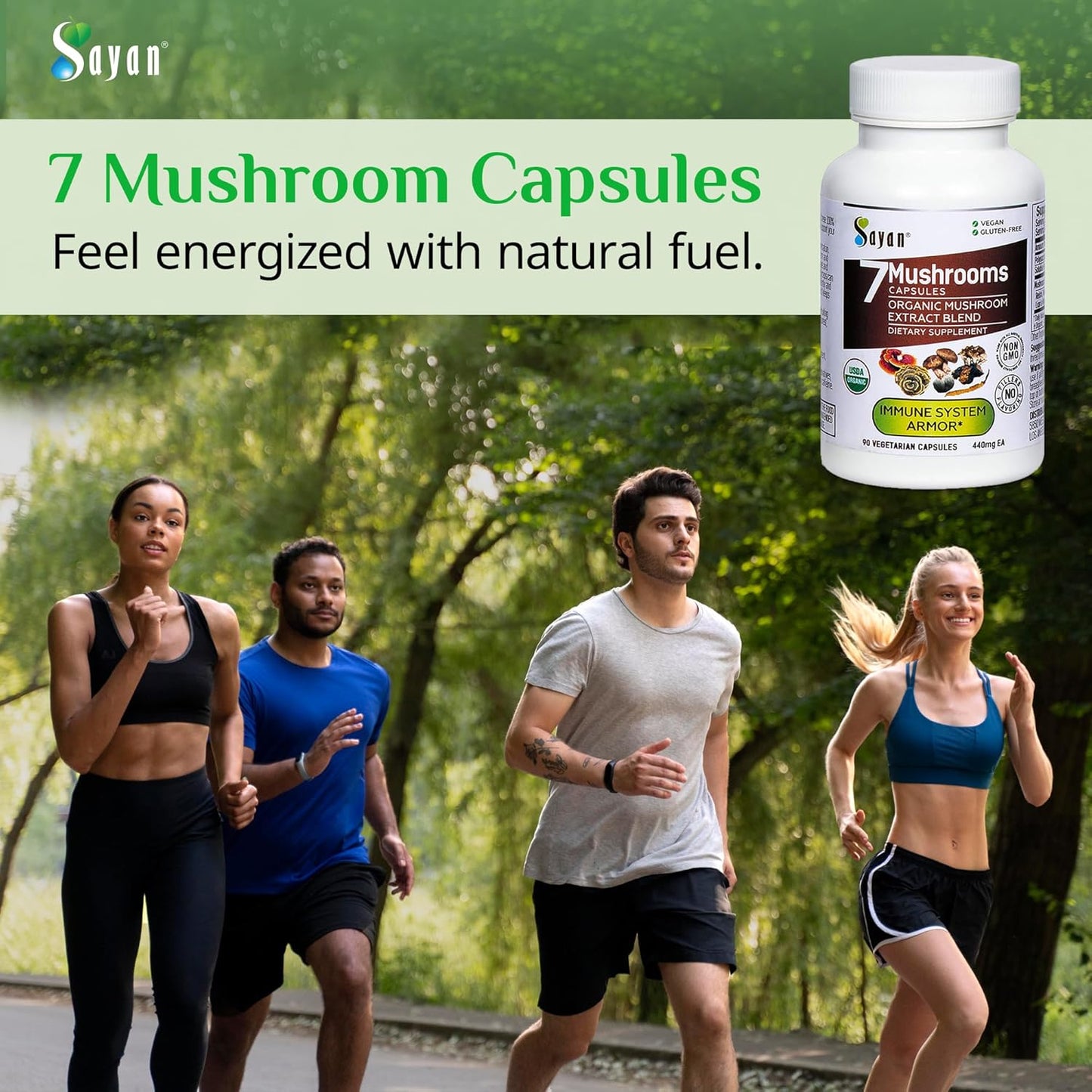 Organic 7 Mushroom Extract Capsules for Immune Support & Energy - Vegan, Non-GMO Blend of Chaga, Reishi, Lion's Mane, Maitake, Shiitake, Turkey Tail - 90 Capsules, 440mg ea, No Fillers