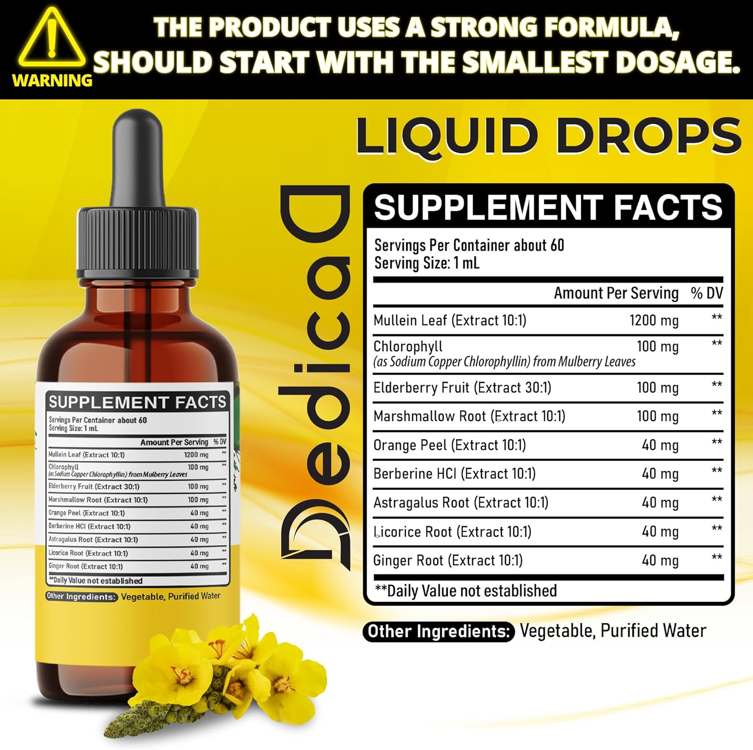 Organic 9in1 Mullein Drops for Lungs - Chlorophyll & 7 Supplement Blend - Respiratory Health Support - 2 fl oz