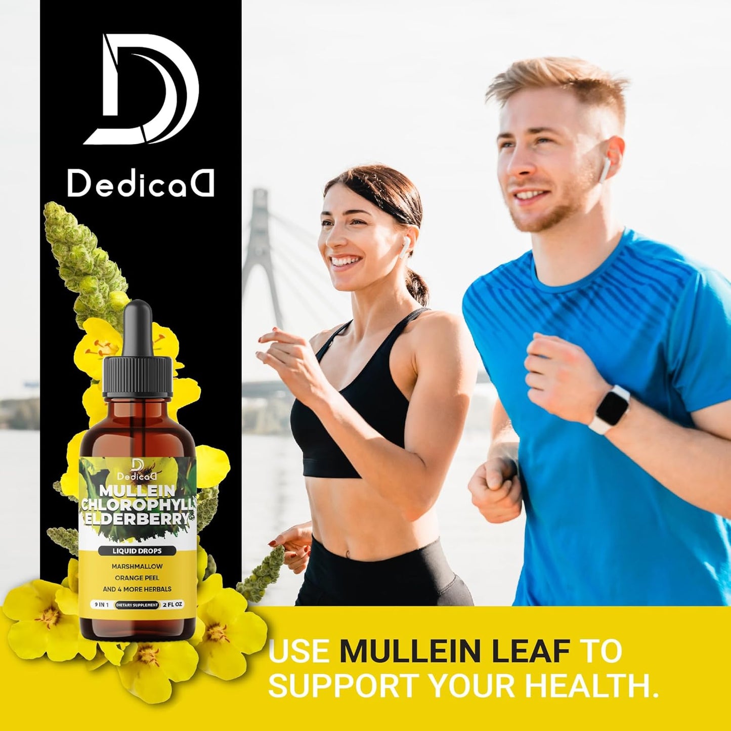 Organic 9in1 Mullein Drops for Lungs - Chlorophyll & 7 Supplement Blend - Respiratory Health Support - 2 fl oz