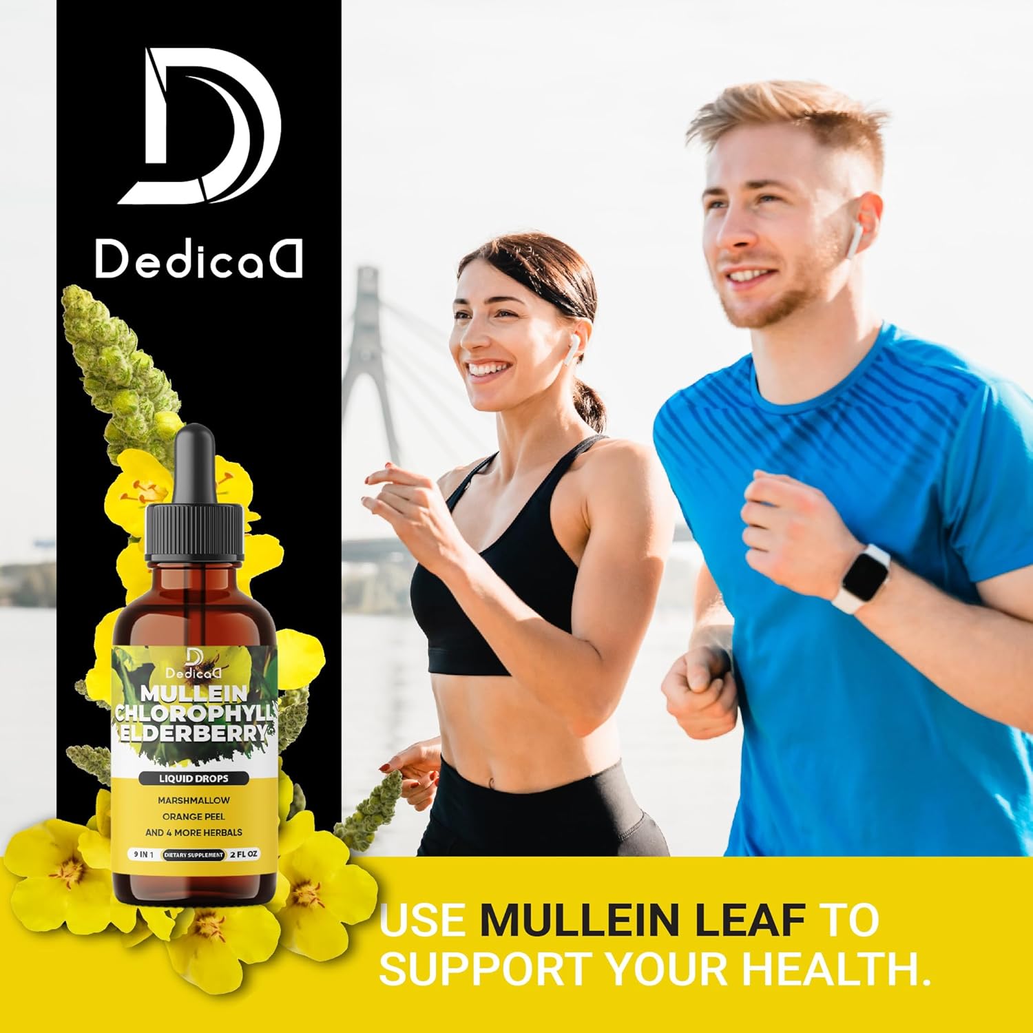 Organic 9in1 Mullein Drops for Lungs - Chlorophyll & 7 Supplement Blend - Respiratory Health Support - 2 fl oz