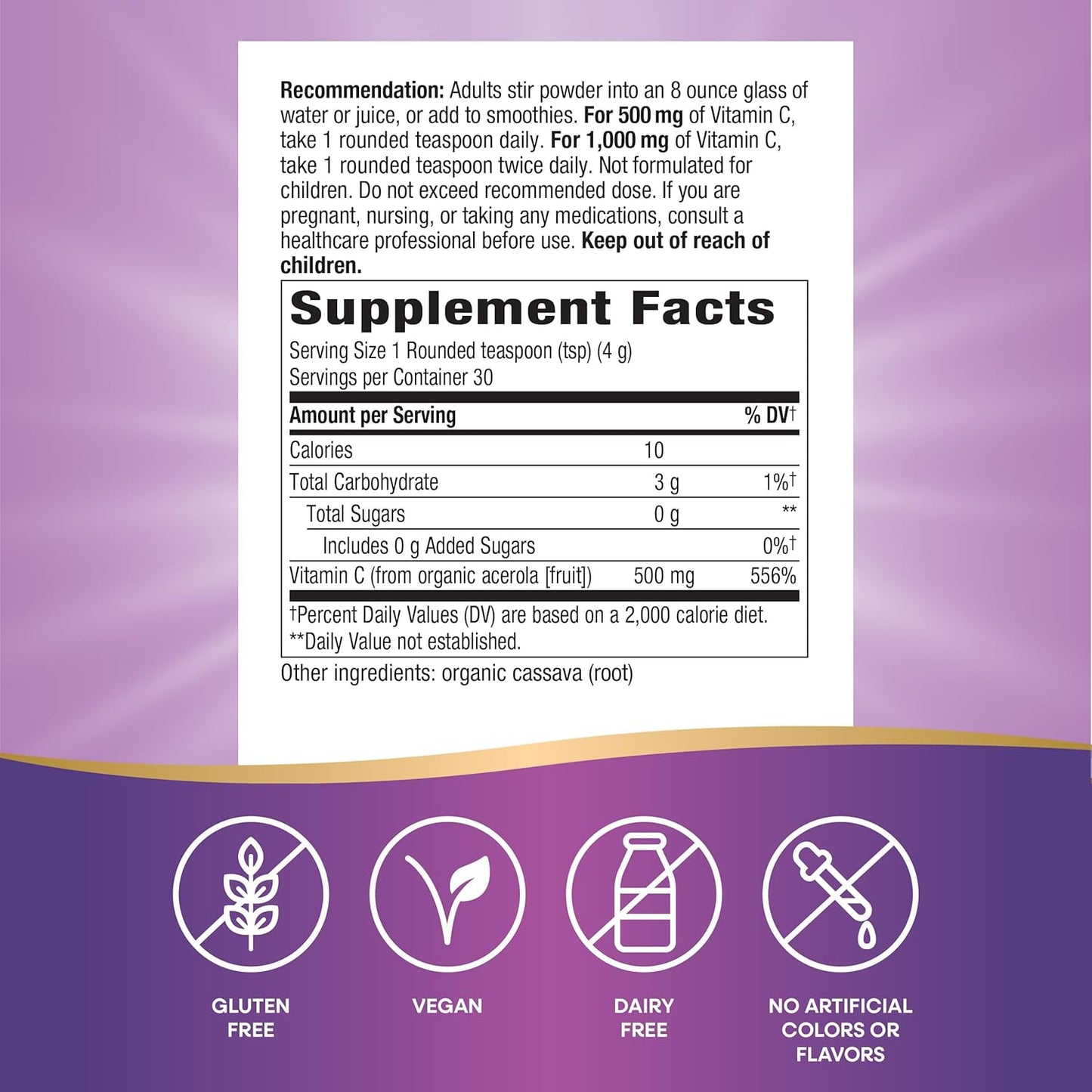 Organic Acerola Vitamin C Powder Drink Mix by Nature's Way Alive! - 4.23 oz.