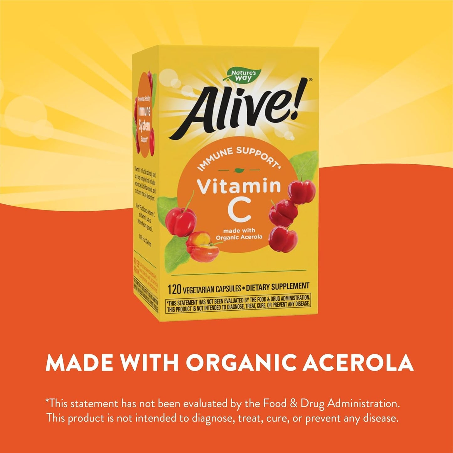 Organic Acerola Vitamin C Supplement for Immune Support - 120 Capsules by Nature's Way