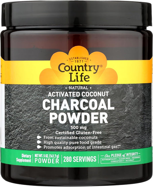 Organic Activated Coconut Charcoal Powder 500mg – Digestive Health, Gas & Bloating Relief - Non-GMO, Gluten-Free, Vegan - 5oz Powder