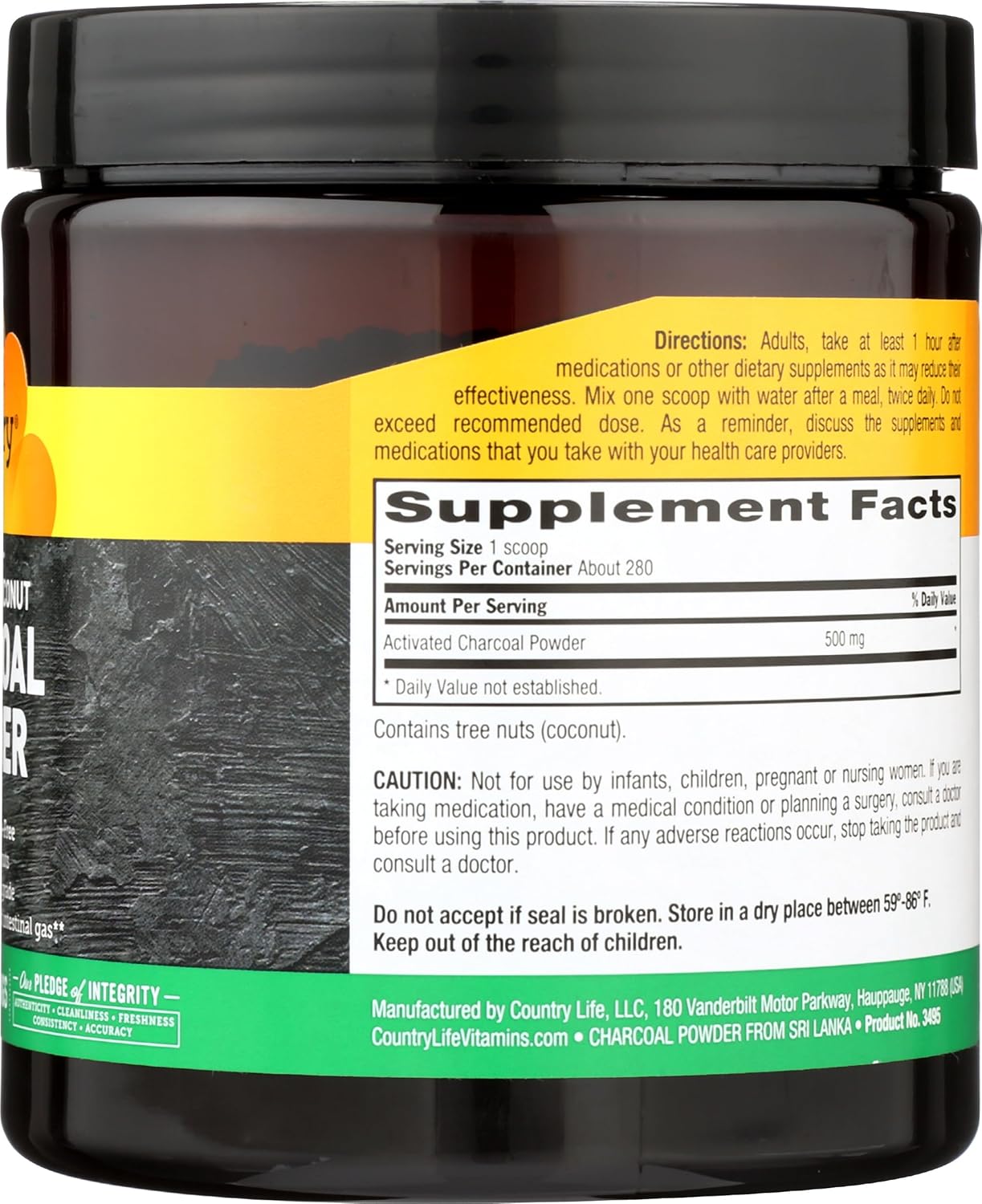 Organic Activated Coconut Charcoal Powder 500mg – Digestive Health, Gas & Bloating Relief - Non-GMO, Gluten-Free, Vegan - 5oz Powder