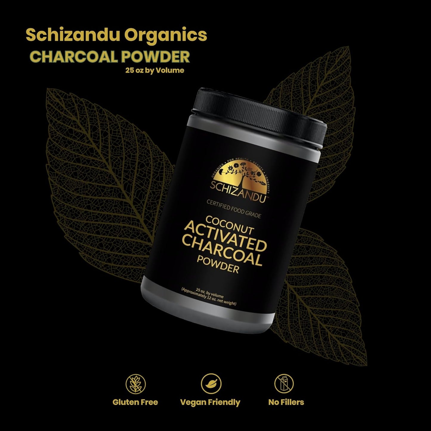 Organic Activated Coconut Charcoal Powder for Skin, Body, Oral Health, Teeth Whitening | Dietary Supplement by Schizandu