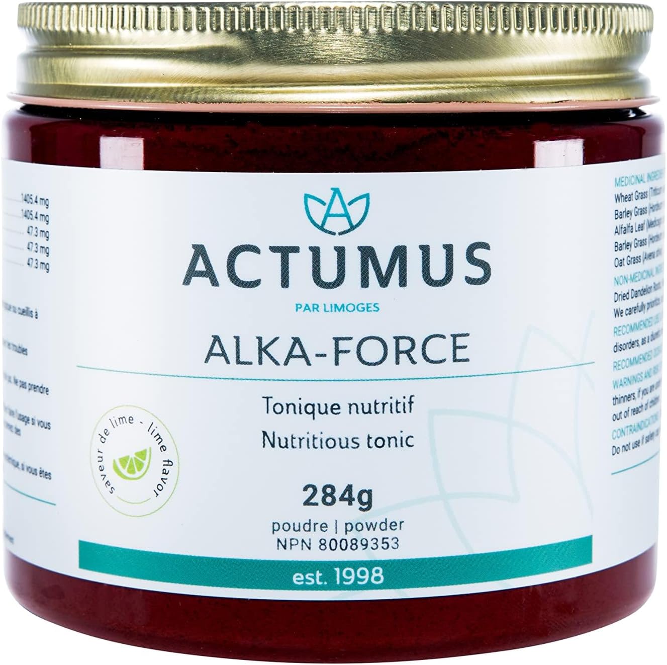Organic ACTUMUS Alka-Force Lime Tonic Powder with Vitamins & Minerals - 284g Bottle, Antioxidants & Amino Acids