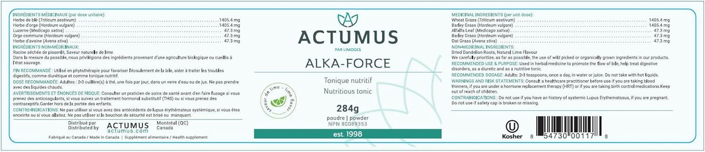 Organic ACTUMUS Alka-Force Lime Tonic Powder with Vitamins & Minerals - 284g Bottle, Antioxidants & Amino Acids