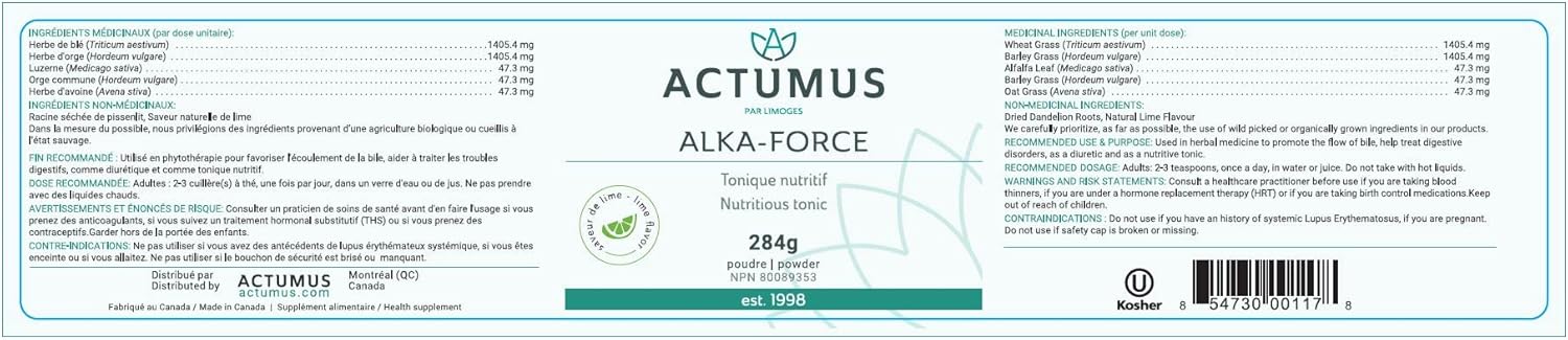 Organic ACTUMUS Alka-Force Lime Tonic Powder with Vitamins & Minerals - 284g Bottle, Antioxidants & Amino Acids