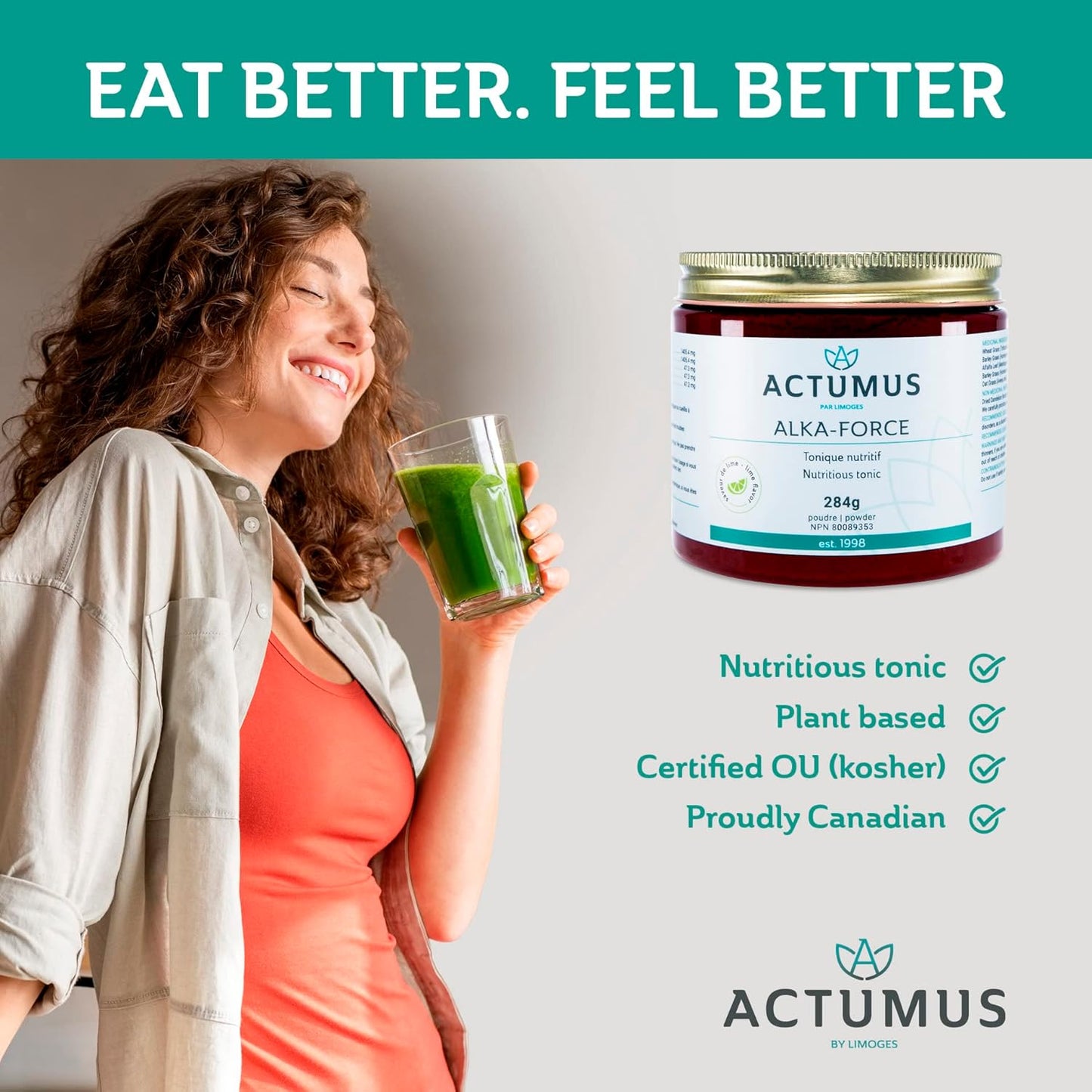 Organic ACTUMUS Alka-Force Lime Tonic Powder with Vitamins & Minerals - 284g Bottle, Antioxidants & Amino Acids