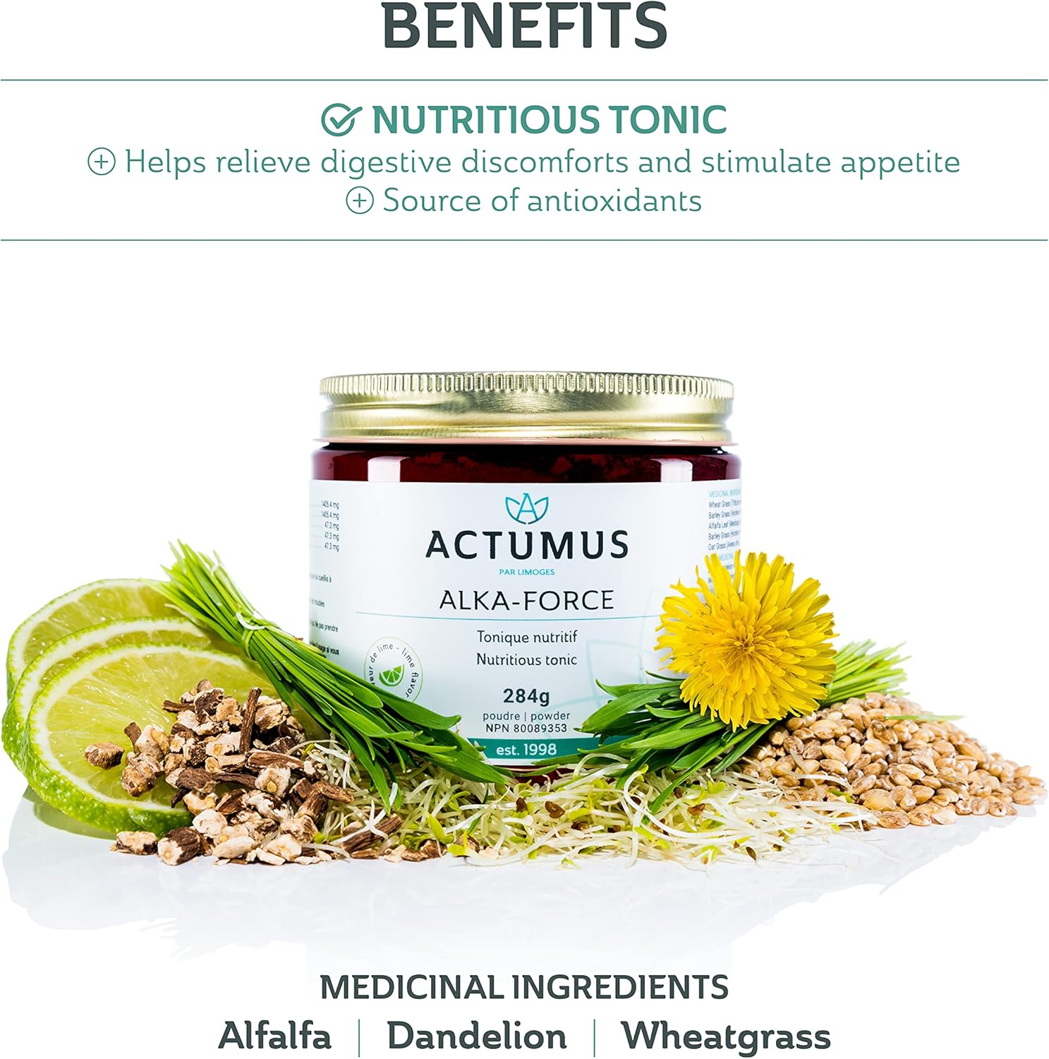 Organic ACTUMUS Alka-Force Lime Tonic Powder with Vitamins & Minerals - 284g Bottle, Antioxidants & Amino Acids