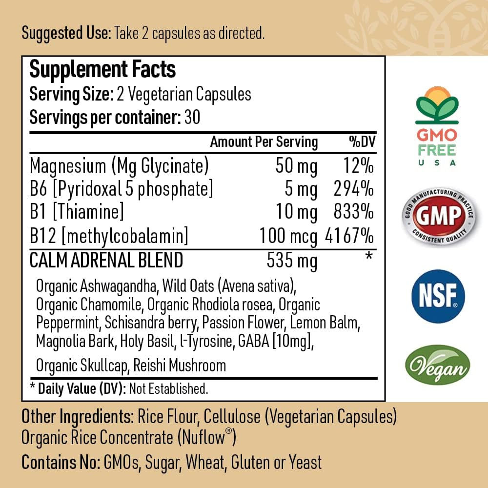 Organic Adaptogenic Herbs for Relaxation with Magnesium, B Vitamins, and GABA - Liver Medic Zen Calm (60 Veggie Caps)