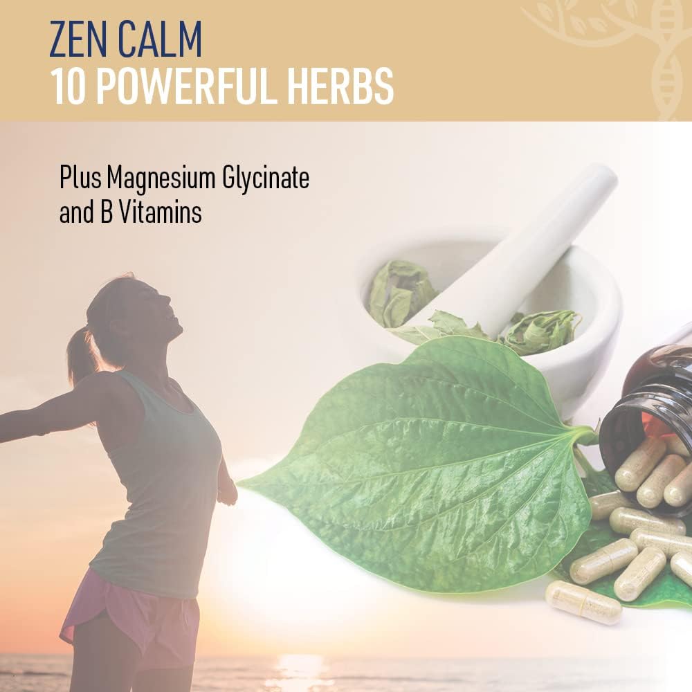 Organic Adaptogenic Herbs for Relaxation with Magnesium, B Vitamins, and GABA - Liver Medic Zen Calm (60 Veggie Caps)