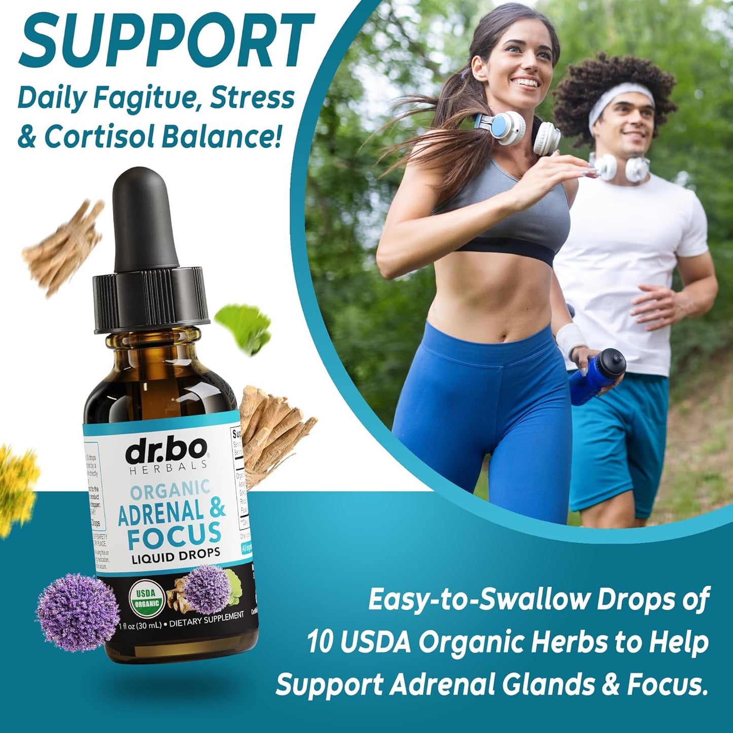 Organic Adrenal Support Capsules with Ashwagandha & Holy Basil for Men and Women - Natural Cortisol Manager and Energy Booster