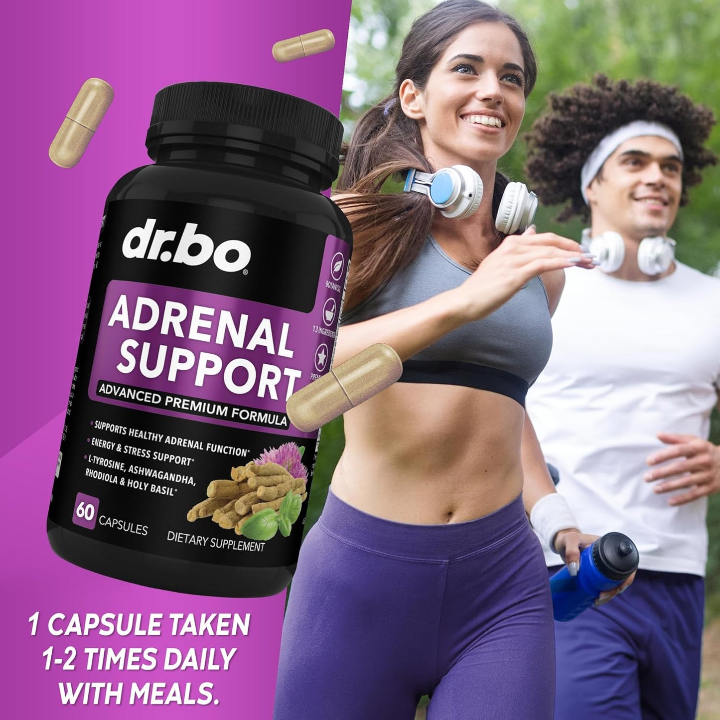 Organic Adrenal Support Capsules with Ashwagandha & Holy Basil for Men and Women - Natural Cortisol Manager and Energy Booster