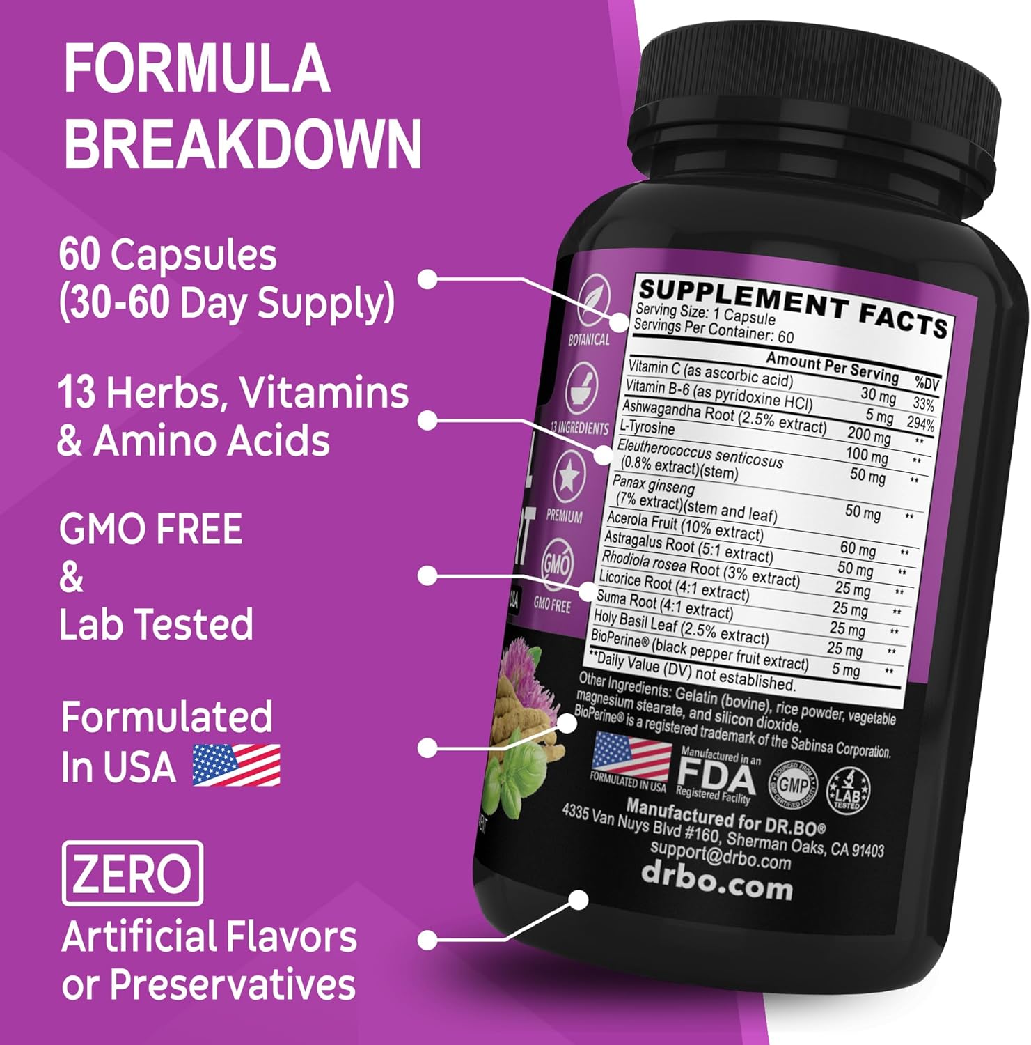 Organic Adrenal Support & Superfood Greens with Fruit Supplements for Daily Energy Boost