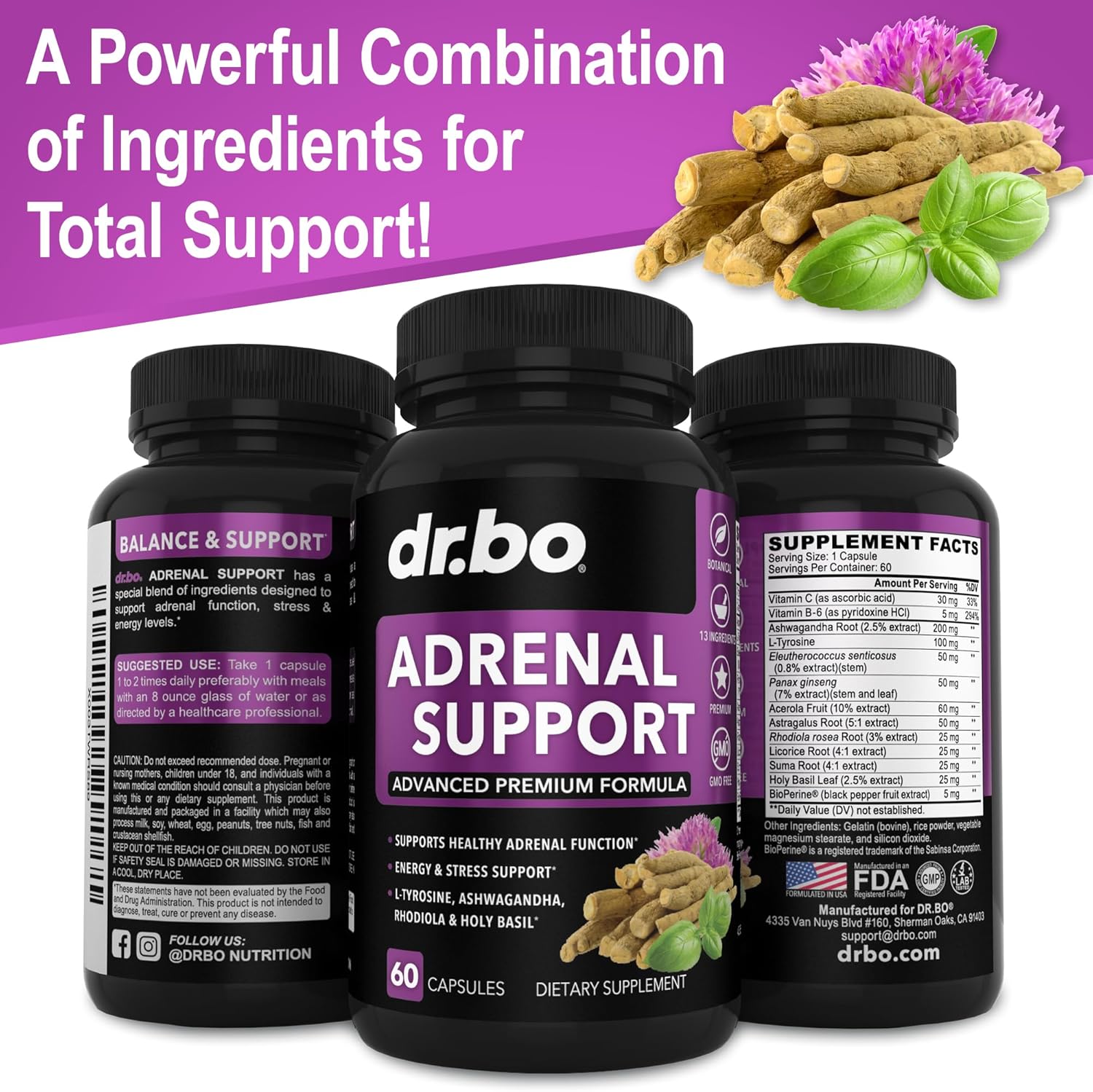 Organic Adrenal Support & Superfood Greens with Fruit Supplements for Daily Energy Boost