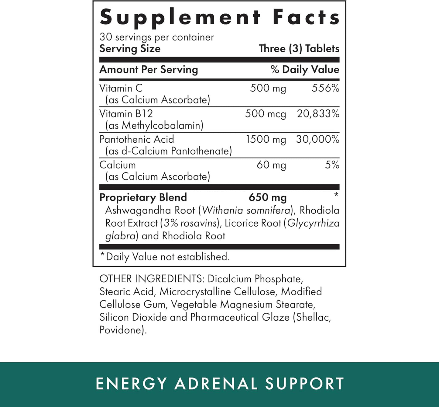 Organic Adrenal Support Tablets - 90 Vegetarian Capsules - Nutrients for Energy Boost - Kosher - 30 Servings