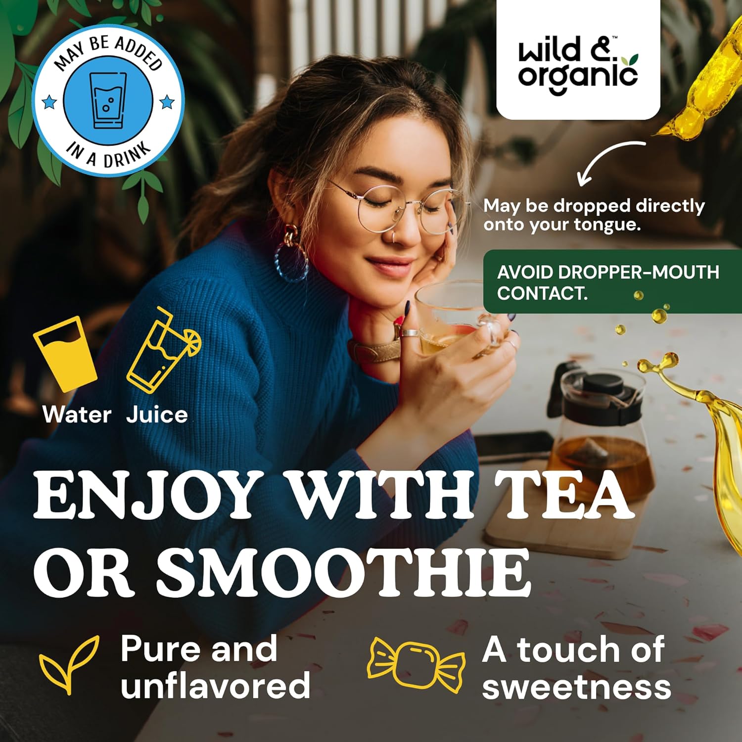 Organic Adrenal Support Tincture with Ashwagandha & Rhodiola Rosea - Vegan Formula, Sugar & Alcohol-Free - 1-Month Supply - 2 fl oz