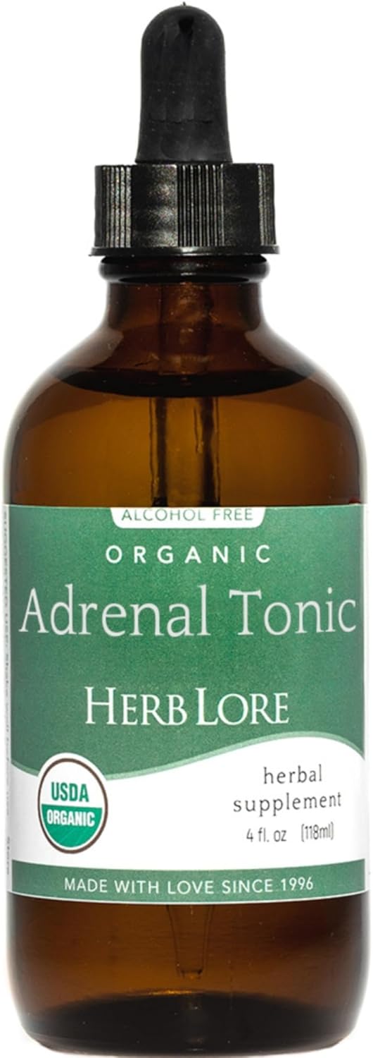 Organic Adrenal Tonic Tincture with Adaptogens - Alcohol-Free Herbal Blend for Stress Relief - Ashwagandha, Rhodiola, Eleuthero - 4 fl oz