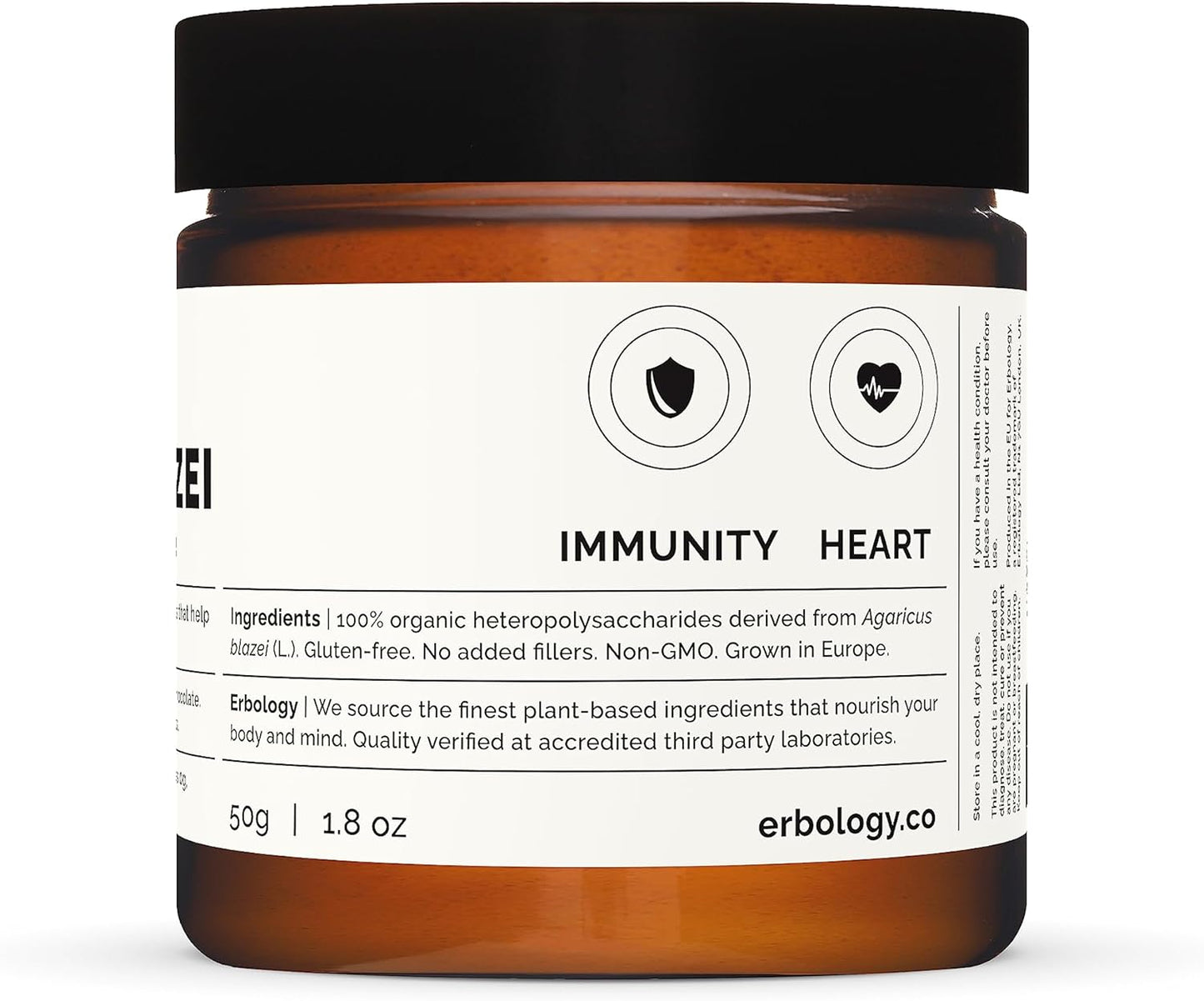 Organic Agaricus Blazei Mushroom Powder - 50 Servings, 25% Beta-glucans - Immunity & Heart Support - Small Batch, Sustainably Grown in Europe - Vegan, Non-GMO, No Fillers