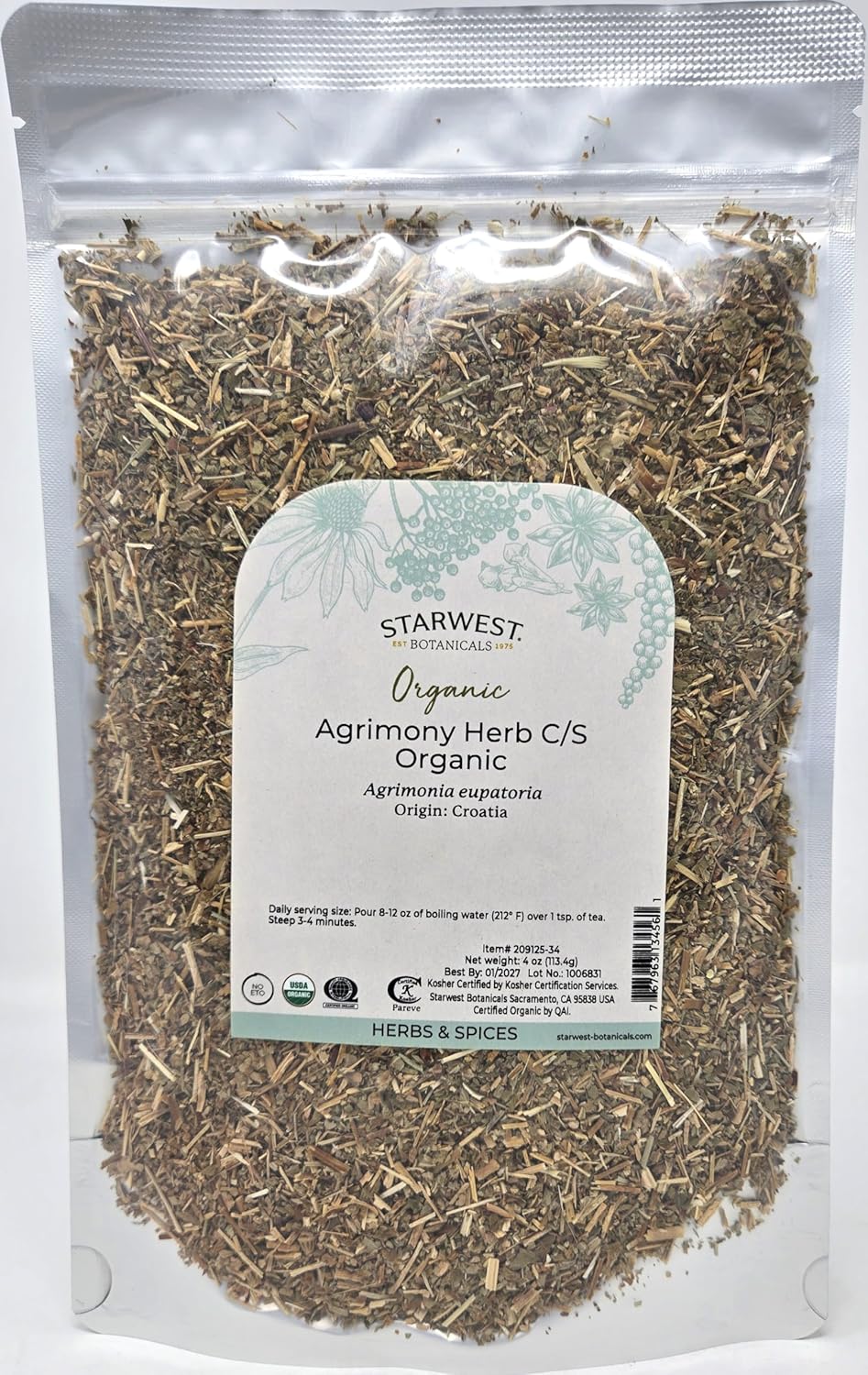 Organic Agrimony Herb c/s - Agrimonia Eupatoria - 4oz Bag by Starwest Botanicals