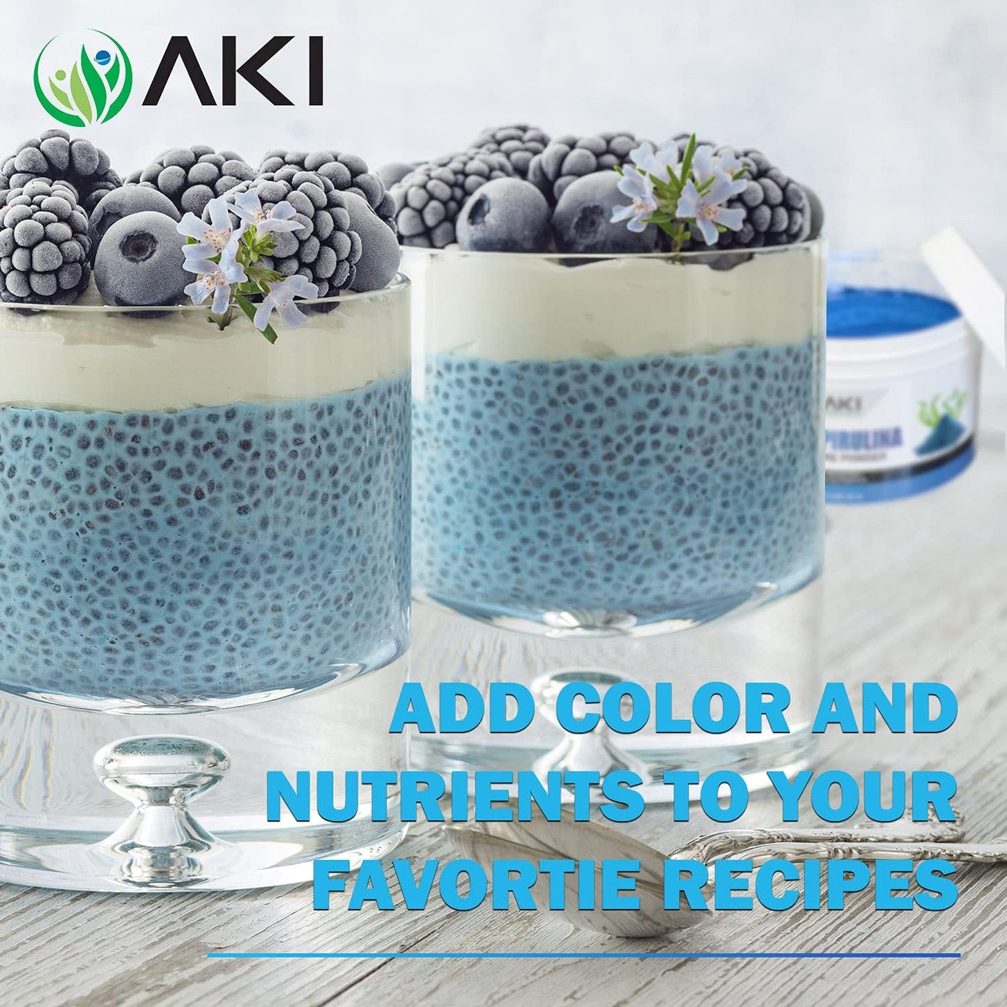 Organic AKI Blue Spirulina Powder - Nutrient-Rich Majik Powder for Smoothies - Non-GMO & Vegan Friendly - 2oz/57g