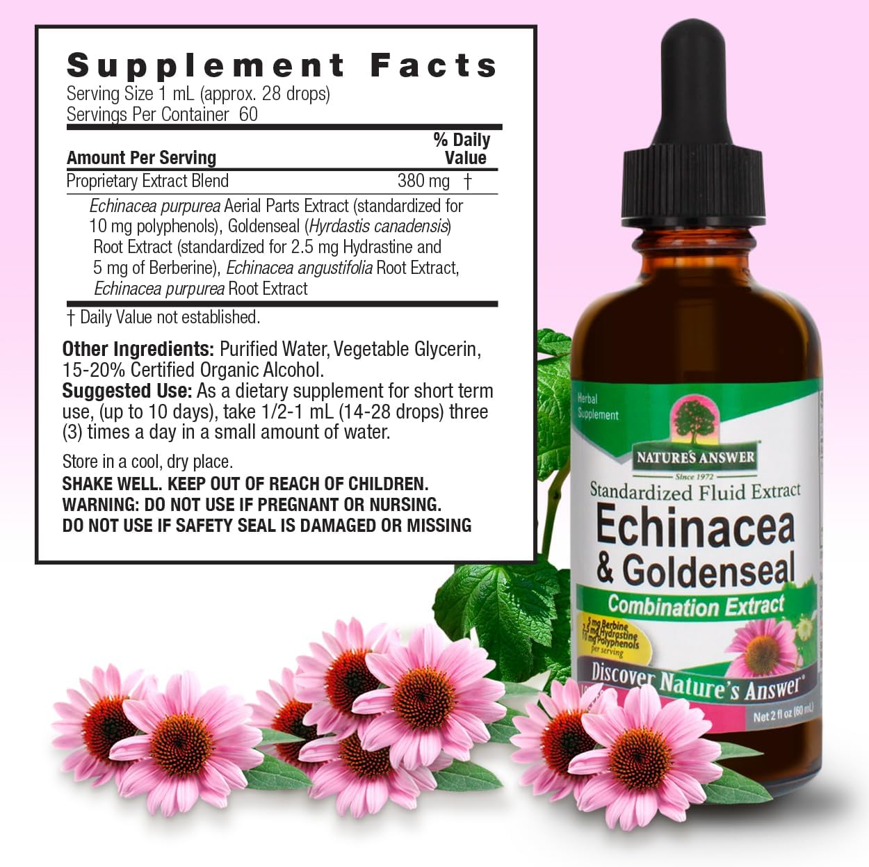 Organic Alcohol Echinacea & Goldenseal Blend for Immune Support & Inflammation Reduction - 2oz