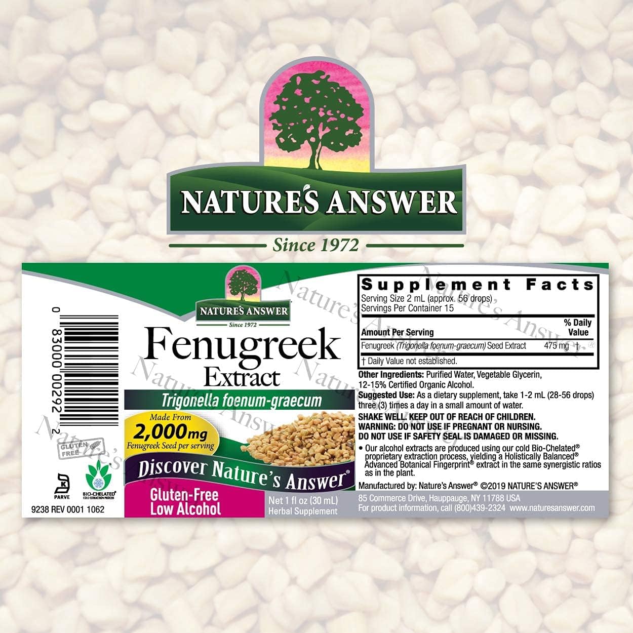 Organic Alcohol Fenugreek Seed Extract 2000mg for Female Reproductive Support - Natural Menopause Aid - Gluten-Free, Non-GMO, Vegan - 1oz x 2 Pack