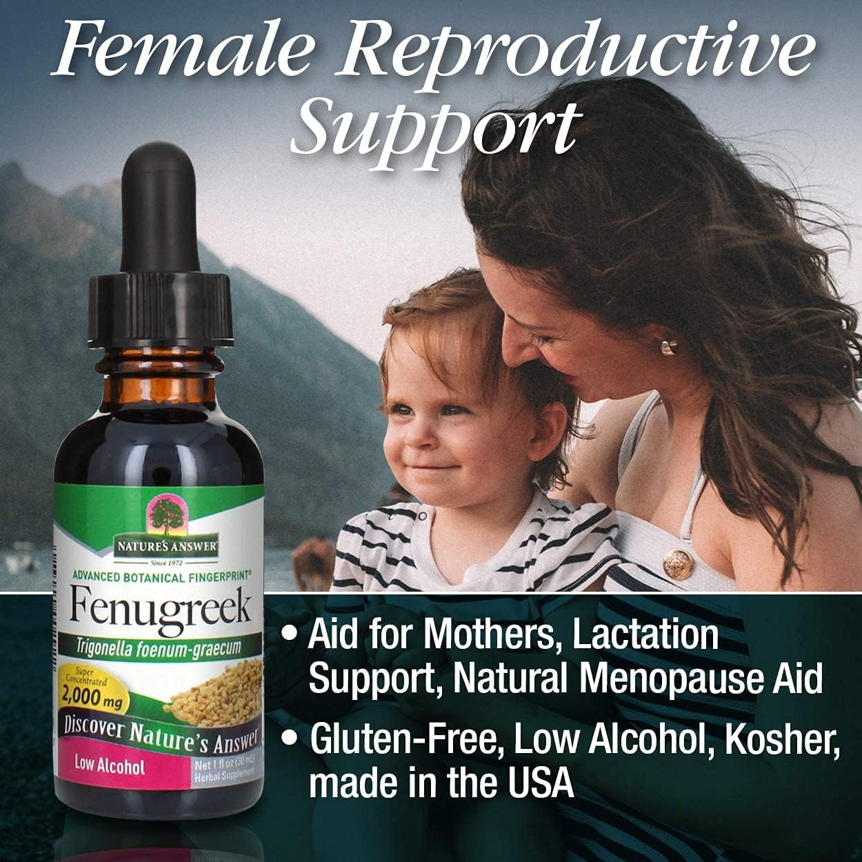 Organic Alcohol Fenugreek Seed Extract 2000mg for Female Reproductive Support - Natural Menopause Aid - Gluten-Free, Non-GMO, Vegan - 1oz x 2 Pack