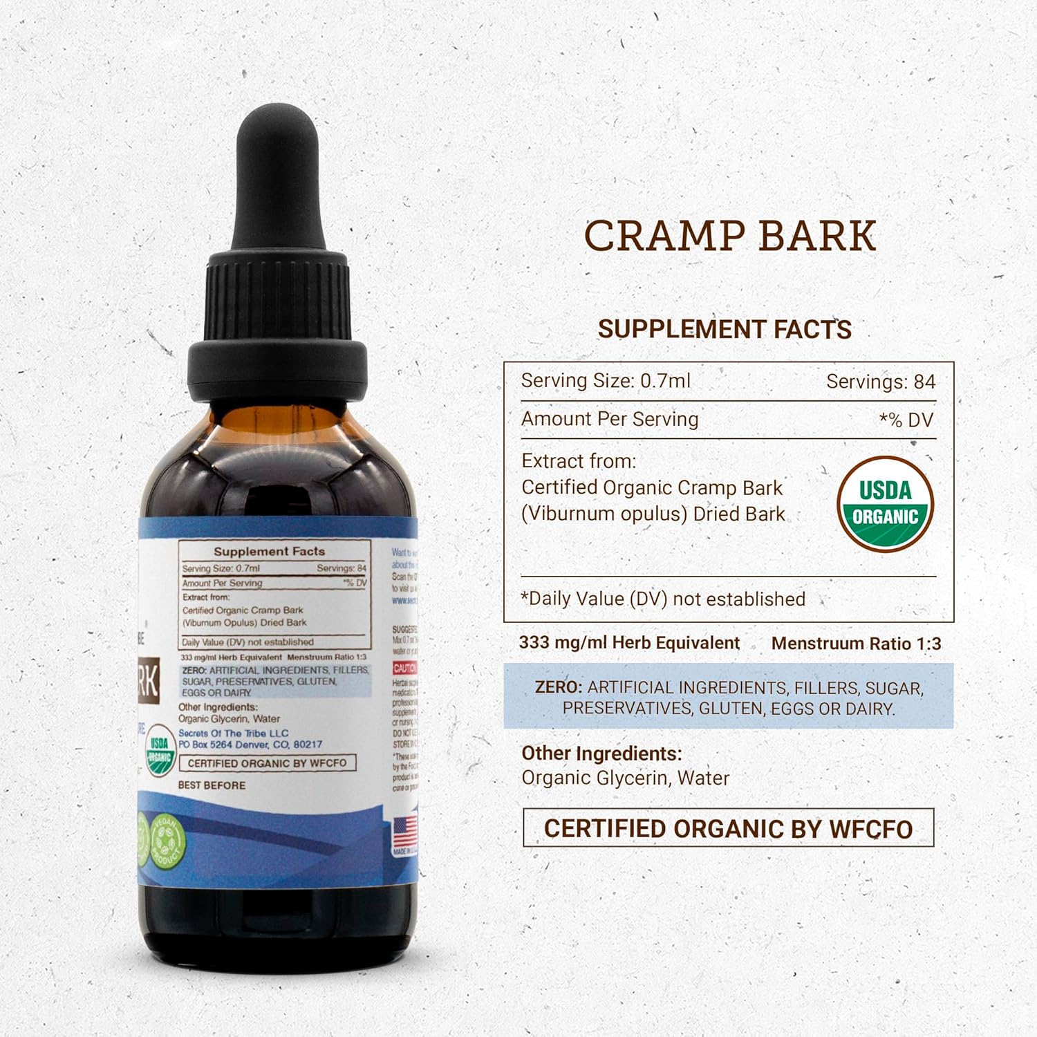 Organic Alcohol-Free Cramp Bark Extract Drops - High-Potency Herbal Supplement Made from Certified Organic Dried Bark (2 oz)