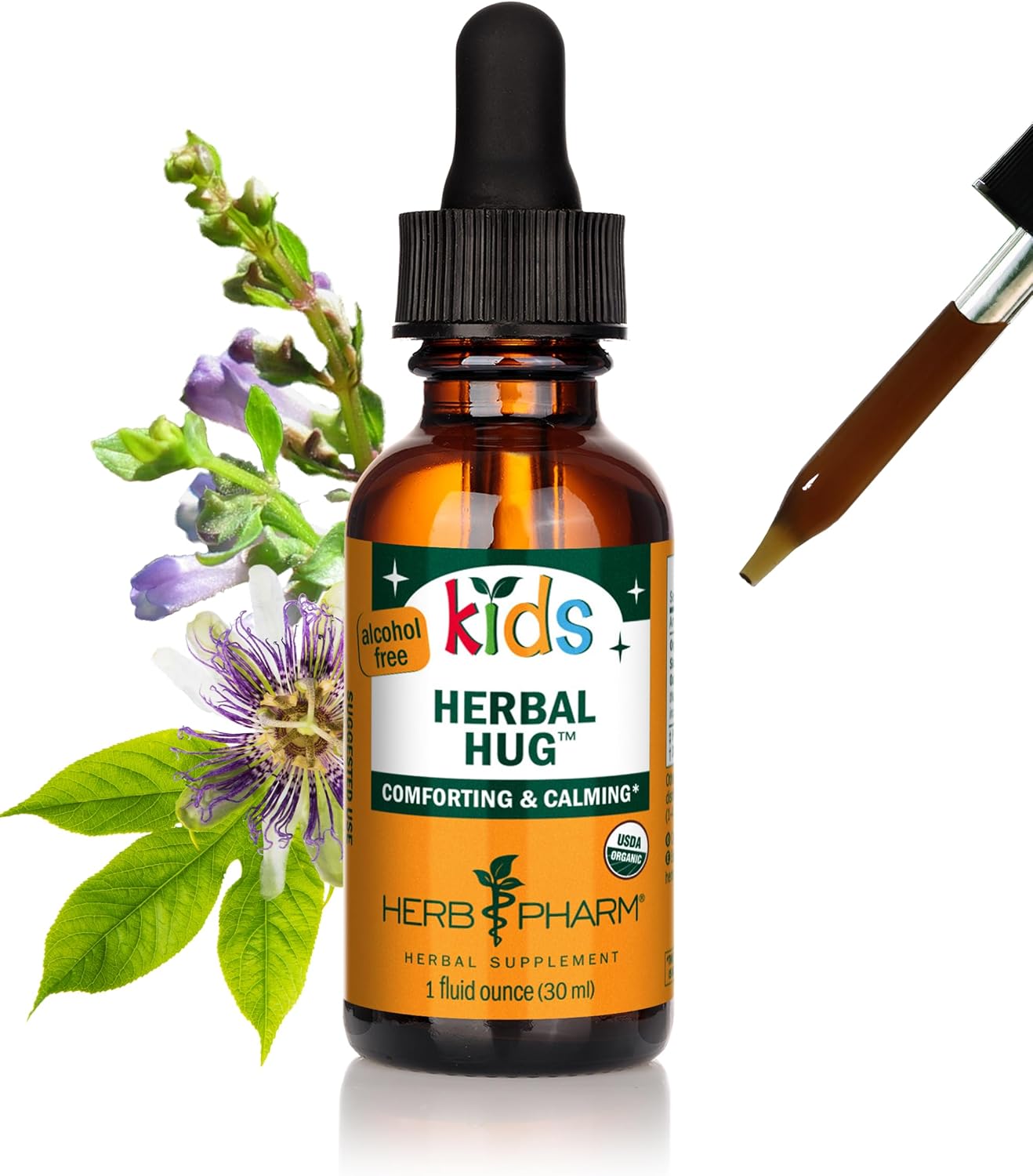 Organic Alcohol-Free Herbal Hug Liquid Glycerite for Kids - 1 Oz Bottle by Herb Pharm