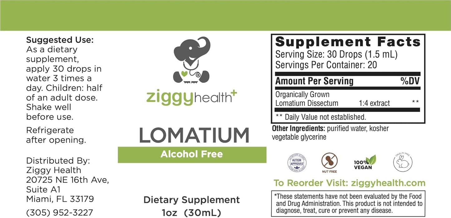 Organic Alcohol-Free Lomatium Root Extract Tincture Drops for Immune & Lung Support - 1oz - Ziggy Health